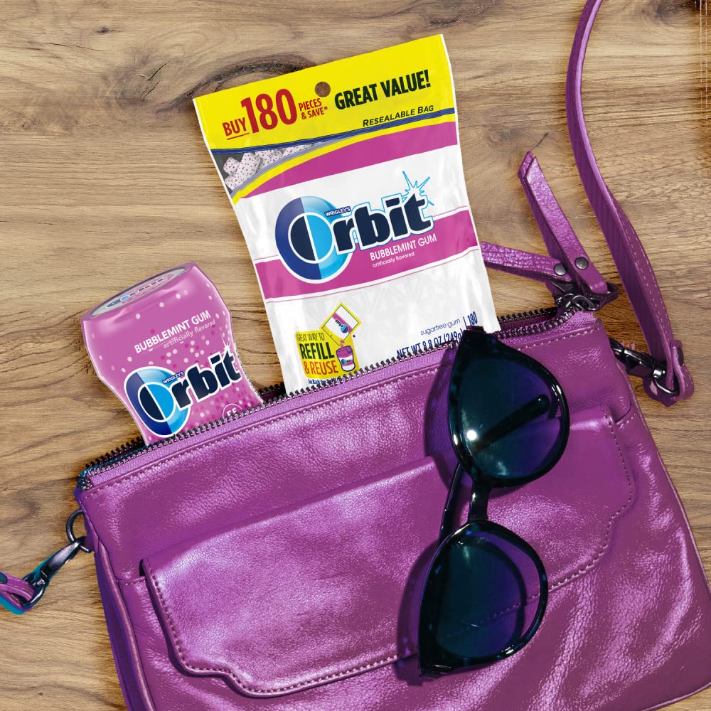 ORBIT Bubblemint Sugar Free Chewing Gum Bulk Pack 2 Pack 180 Piece Bag 2 Pack 55 Piece Bottle