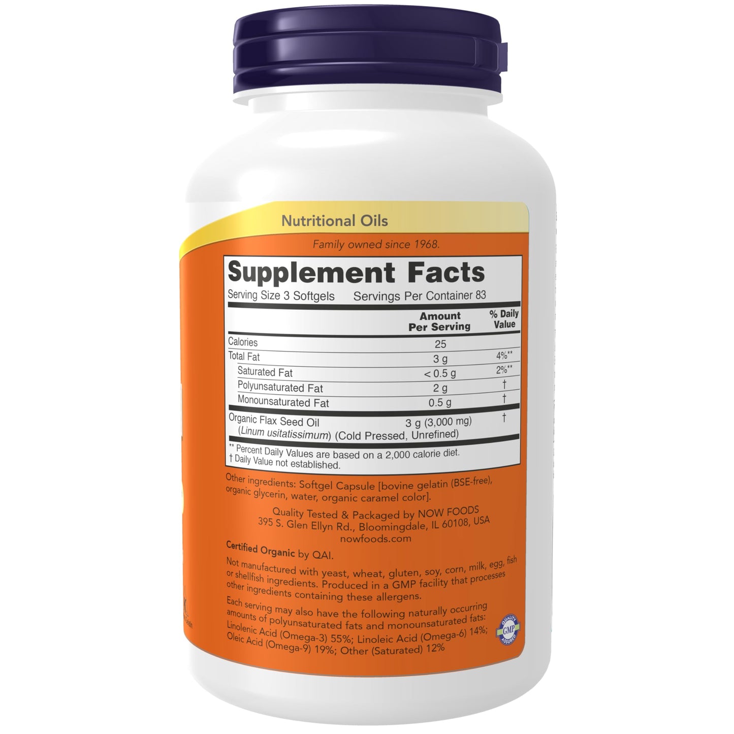 NOW Foods Supplements, Flax Oil 1,000 mg made with Organic Flax Oil, Cardiovascular Support*, 250 Softgels