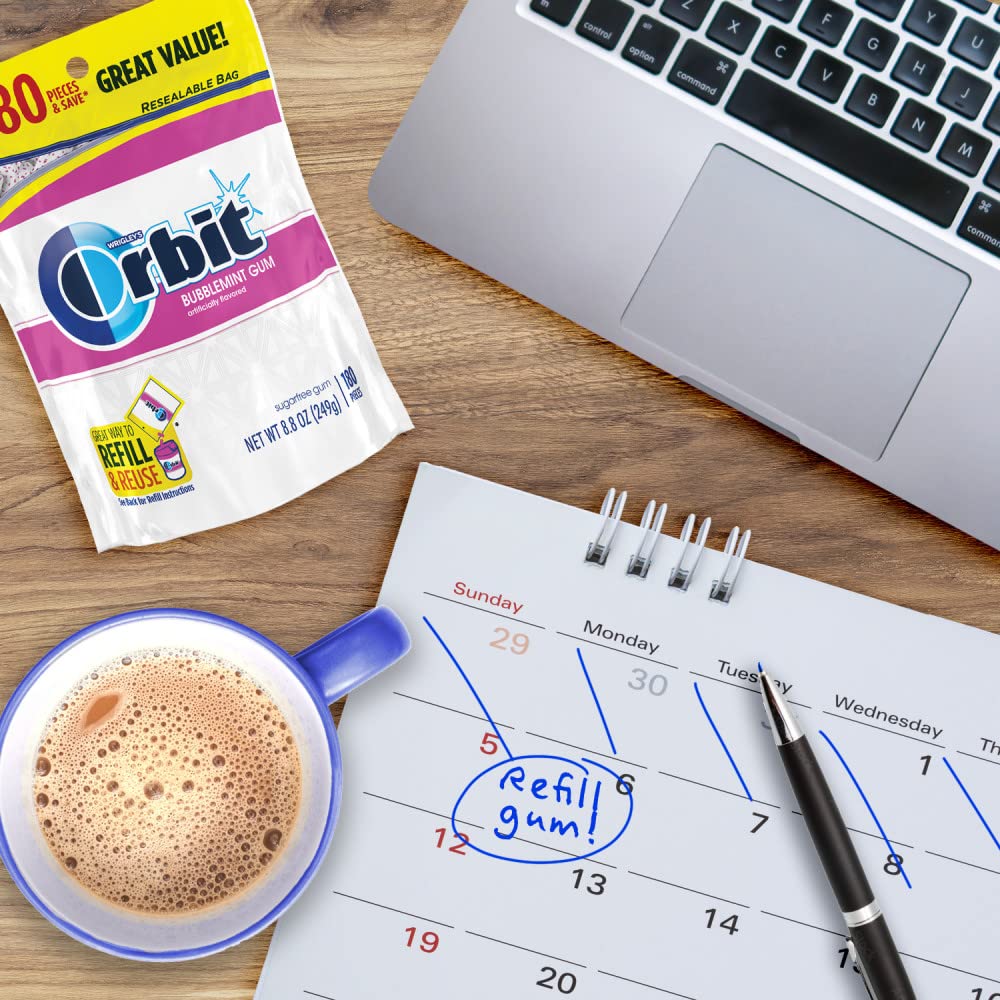 ORBIT Bubblemint Sugar Free Chewing Gum Bulk Pack 2 Pack 180 Piece Bag 2 Pack 55 Piece Bottle