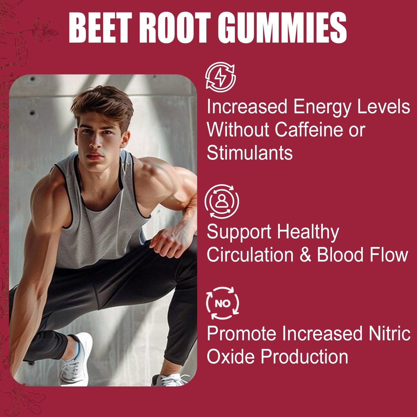 Beet Root Gummies & L-Arginine 1400mg with B1, B2, B3, B5, B6, Folate & B12, for Energy Boost, Blood Flow & Circulation Support, Sugar Free Organic Chewable Beets Supplements, Vegan, Non-GMO, 120 Cts