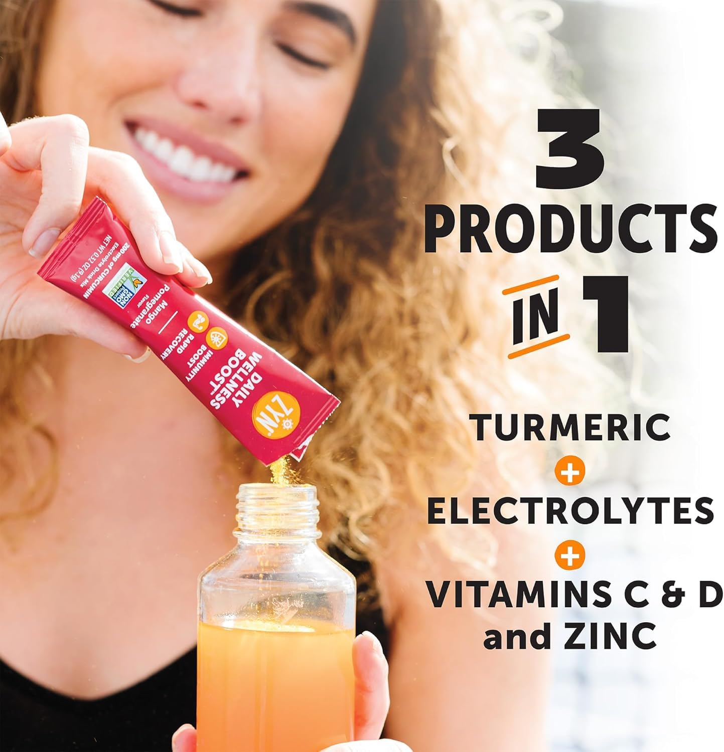 ZYN Electrolytes Powder Hydration Packets with Vitamins, Zinc & Turmeric - Low Sugar Electrolyte Drink Mix Packets with Piperine, Mango Pomegranate, 16 Pack