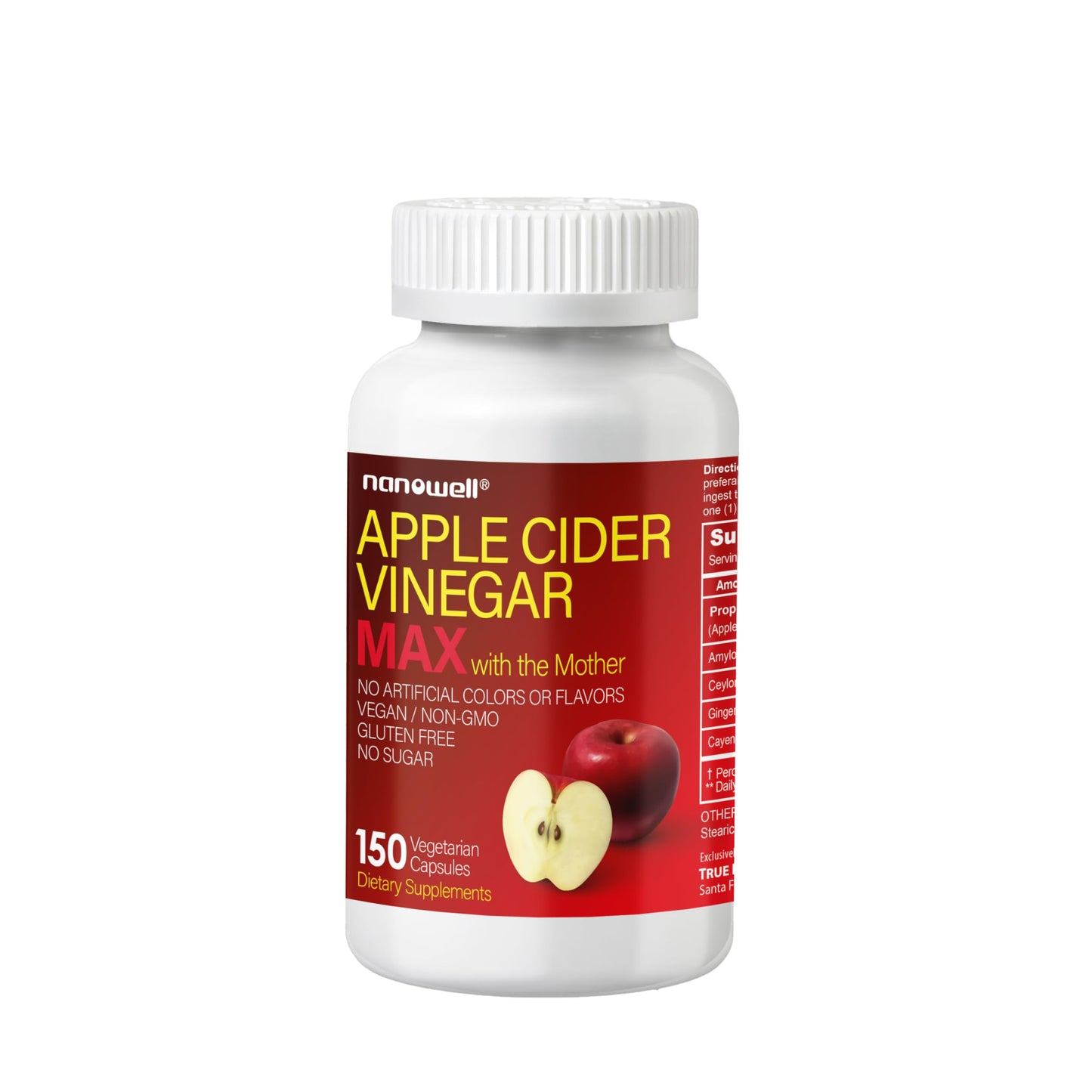 NANOWELL Apple Cider Vinegar Max with The Mother - Detox & Wellness Supplement with 1,800 mg Proprietary Blend with Ceylon Cinnamon, Ginger & Cayenne - 150 Capsules, 50 Day Supply