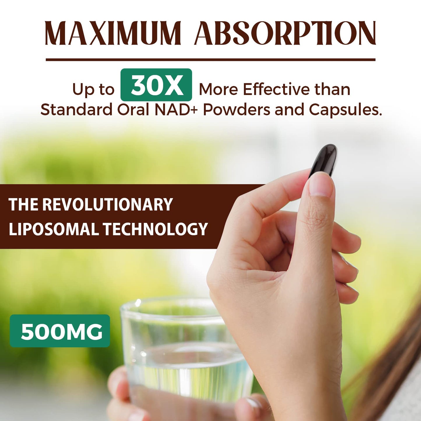 Liposomal NAD+ 500 MG Supplement, True NAD Plus Supplement, Superior Absorption, Boost NAD+ More Efficient Than Nicotinamide Riboside for Cellular Energy, Healthy Aging, 120 Serving