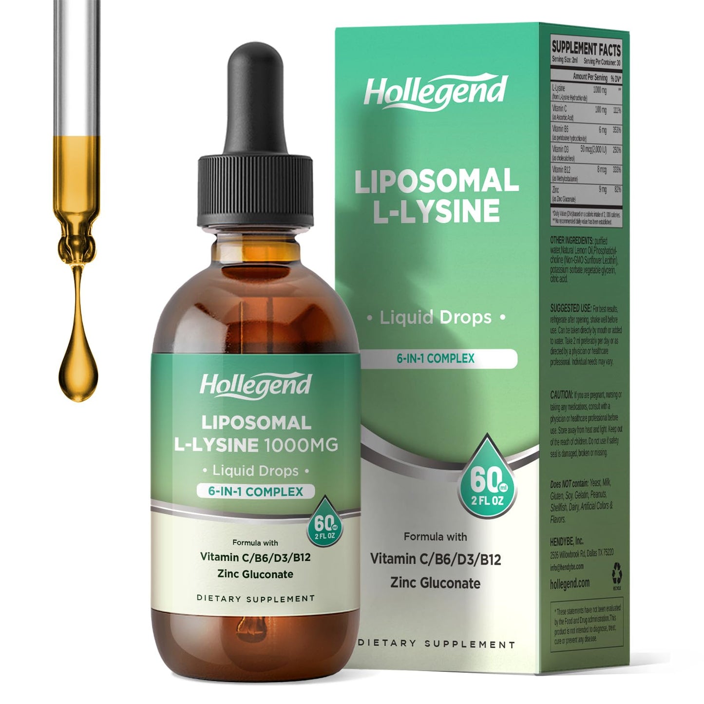 Liposomal L-lysine 1000MG Liquid Drops, Lysine Supplement for Women & Kids with Vitamin C, B6, D3, B12 &Zinc Gluconate, Skin & Lip Health, Immune & Collagen Production Support, Lemon Flavor, 2 fl oz