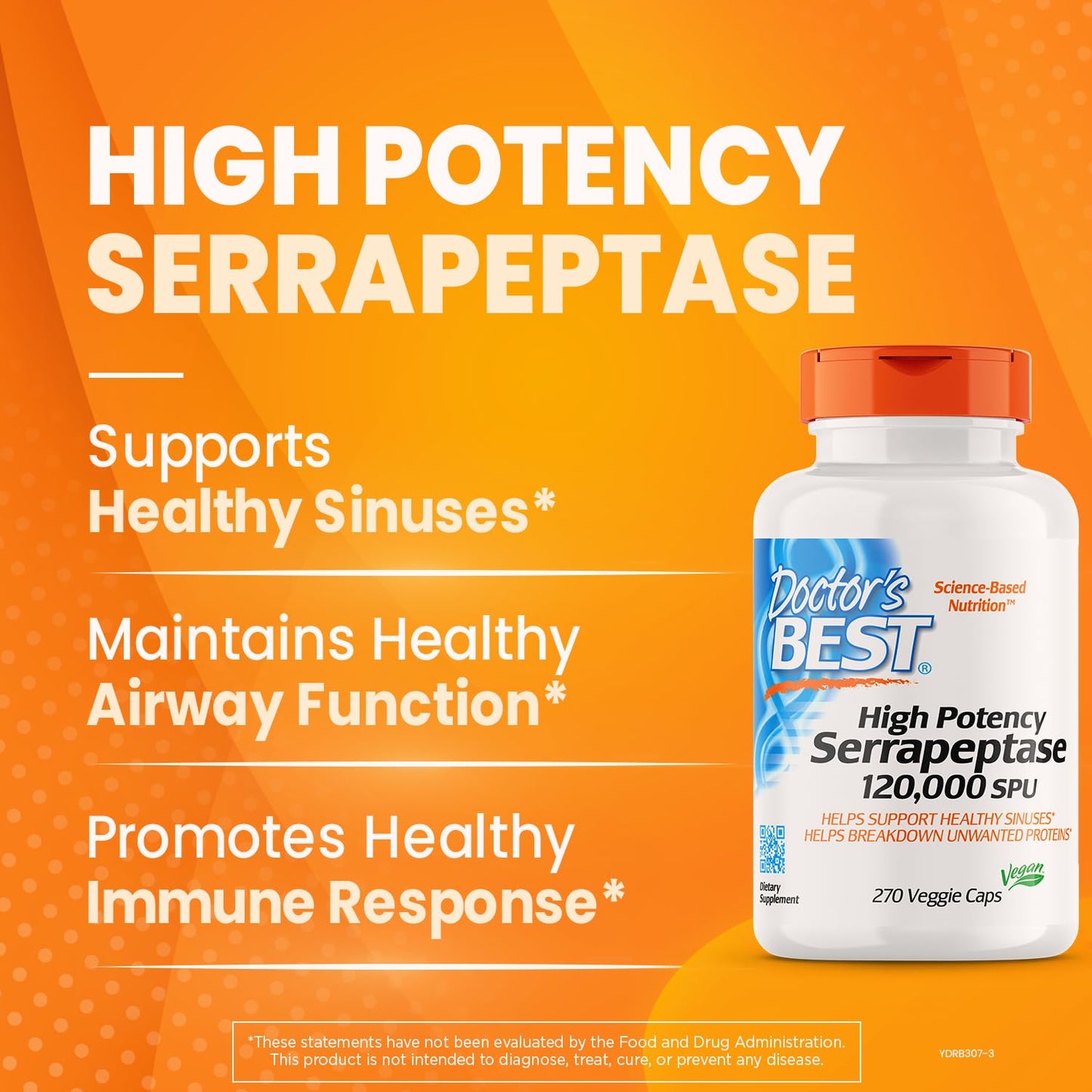 Doctors Best High Potency Serrapeptase, Supports Sinus Health, Non-GMO, Vegan 270 Veggie Caps