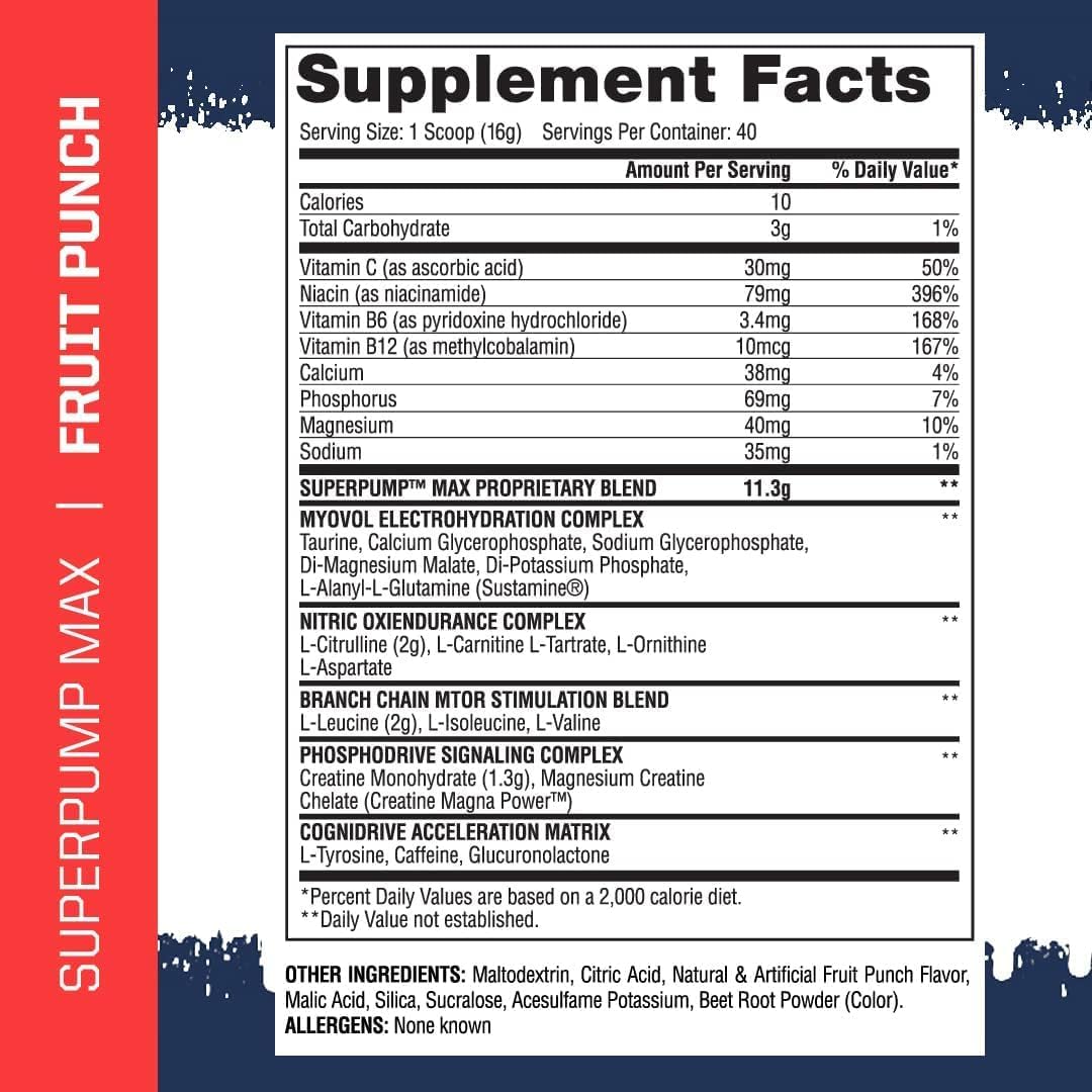Gaspari Nutrition - SuperPump MAX - The Ultimate Pre Workout Powder, Sustained Energy Preworkout, Nitric Oxide Booster, Muscle Growth, Recovery & Replenishes Electrolytes - 40 Serving (Fruit Punch)