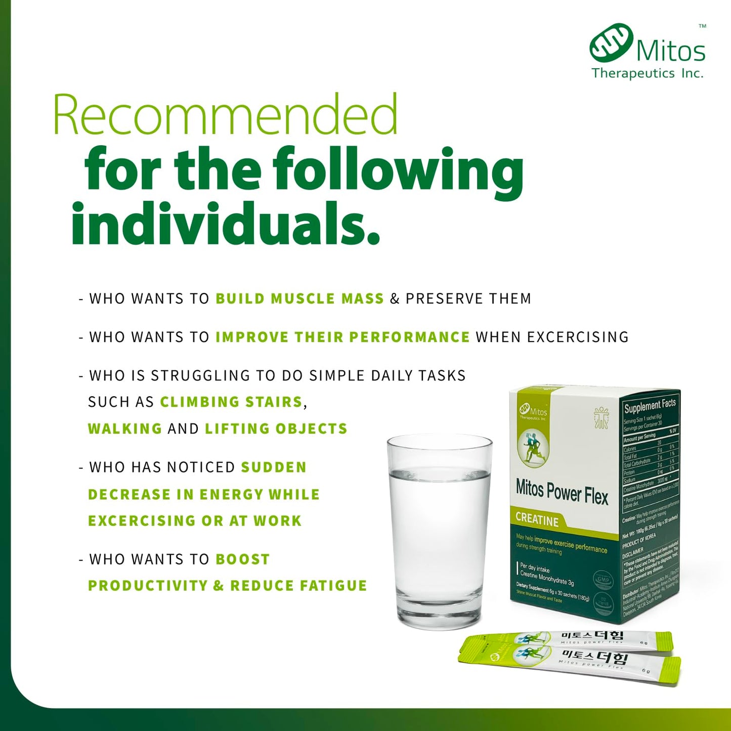 MITOS Power Flex Creatine 3000 mg Powder Supplement w/Patent Material HMF#1, BCAA Amino Acid, Vitamin D3 & Vitamin E for Strength & Energy (30 Servings)