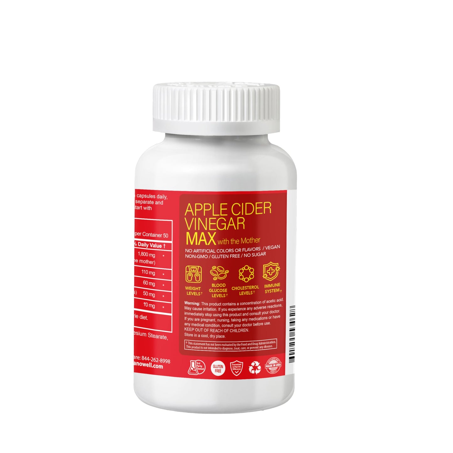 NANOWELL Apple Cider Vinegar Max with The Mother - Detox & Wellness Supplement with 1,800 mg Proprietary Blend with Ceylon Cinnamon, Ginger & Cayenne - 150 Capsules, 50 Day Supply