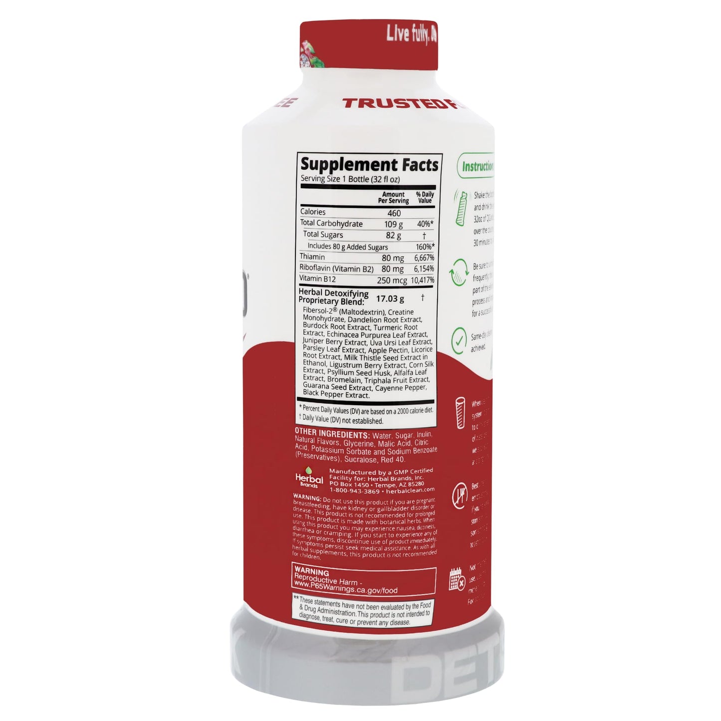 Herbal Clean Same-Day Premium Detox Drink, Dragon Fruit Flavor, 32 Fl Oz