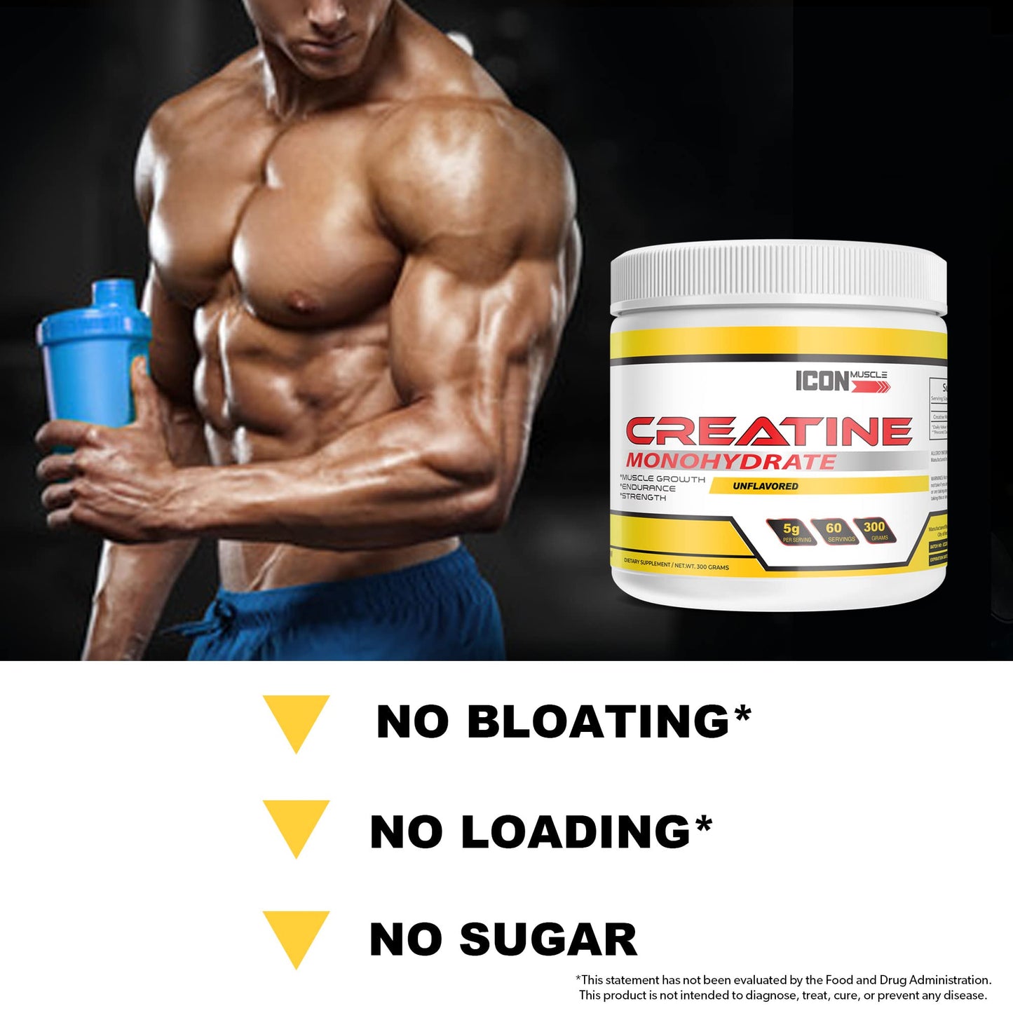 Icon Muscle Creatine Monohydrate Powder 300 Grams | Post Workout Recovery | Muscle Building Creatine Supplements | Unflavored