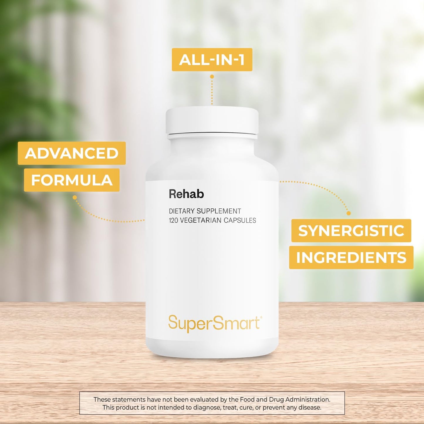 Supersmart - Rehab (Advanced Formula) - with Kudzu, Silymarin, Ginger Root, Benfotiamine - All-in-1 Supplement | Non-GMO & Gluten Free - 120 Vegetarian Capsules