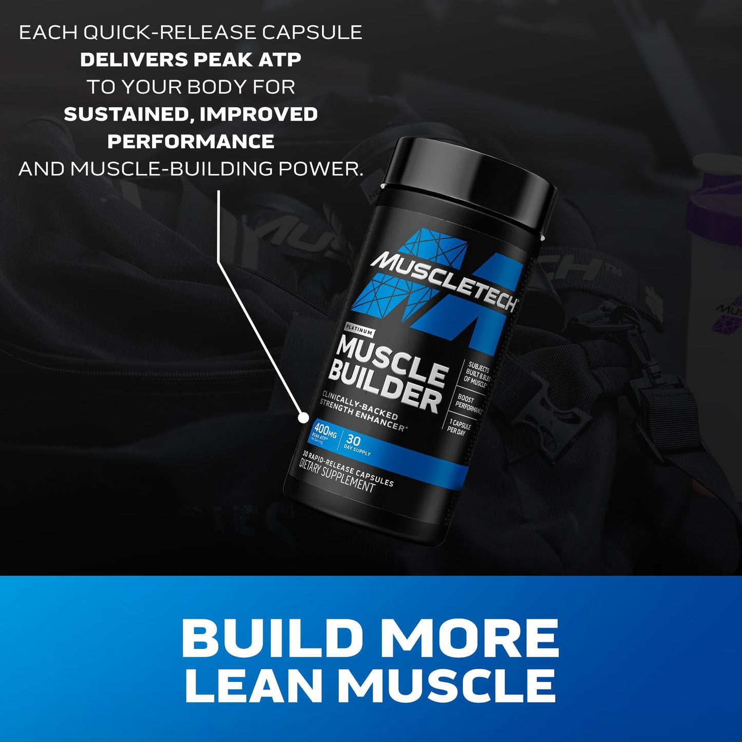 Muscletech Nitric Oxide Supplements for Men & Women, Muscle Builder (60 Capsules) - Nitric Oxide Booster Supplement Supports Muscle Gain & Performance - 400mg Peak ATP for Enhanced Strength