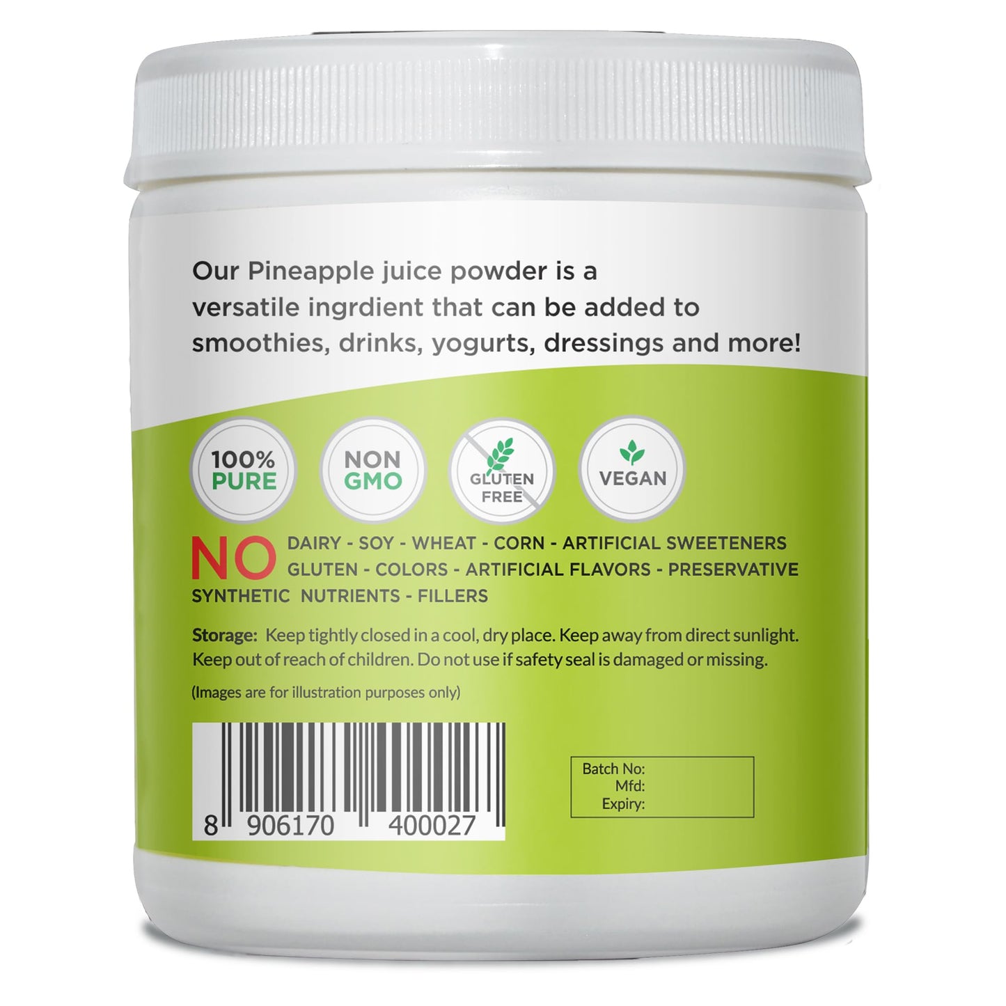 Vegs Pineapple Juice Powder Freeze Dried Organic Pineapple Powder with Bromelain Antioxidants Sugar free Pineapple Juice Concentrate Fruit Powder for Smoothies Shakes Baking Drinks 14 Oz