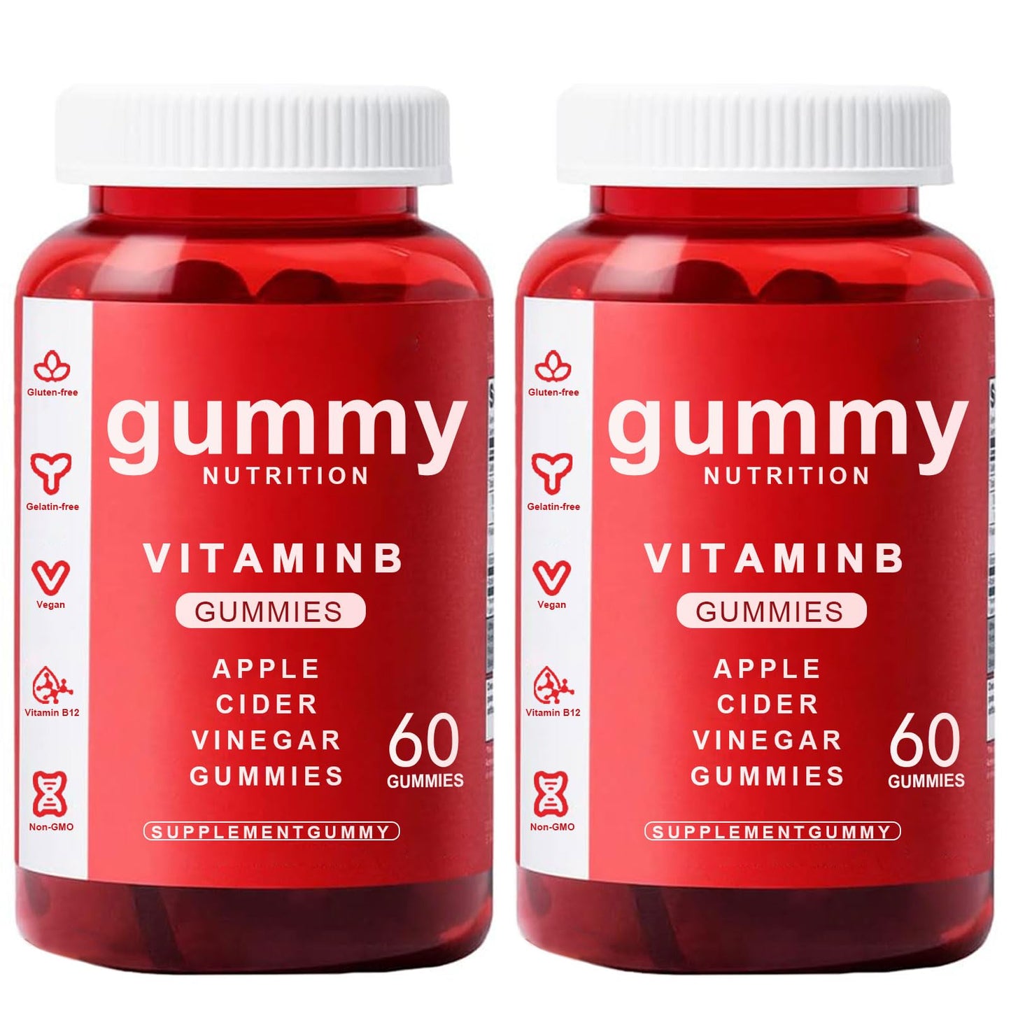 Apple Cider Vinegar Gummies - 60 Count, ACV Gummies Vitamin B12 Supplement, Vegan, Non-GMO, Gluten-Free & Gelatin Free, Apple Flavored Gummy Vitamins for Energy