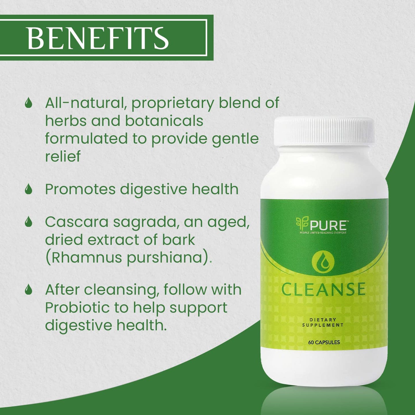 PURE Live Cleanse | Vegan Formula for Better Digestion & Encourages Gut Health - Non-GMO - 60 Capsules