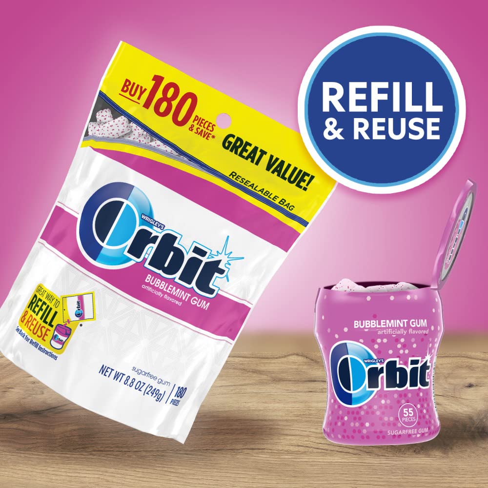 ORBIT Bubblemint Sugar Free Chewing Gum Bulk Pack 2 Pack 180 Piece Bag 2 Pack 55 Piece Bottle