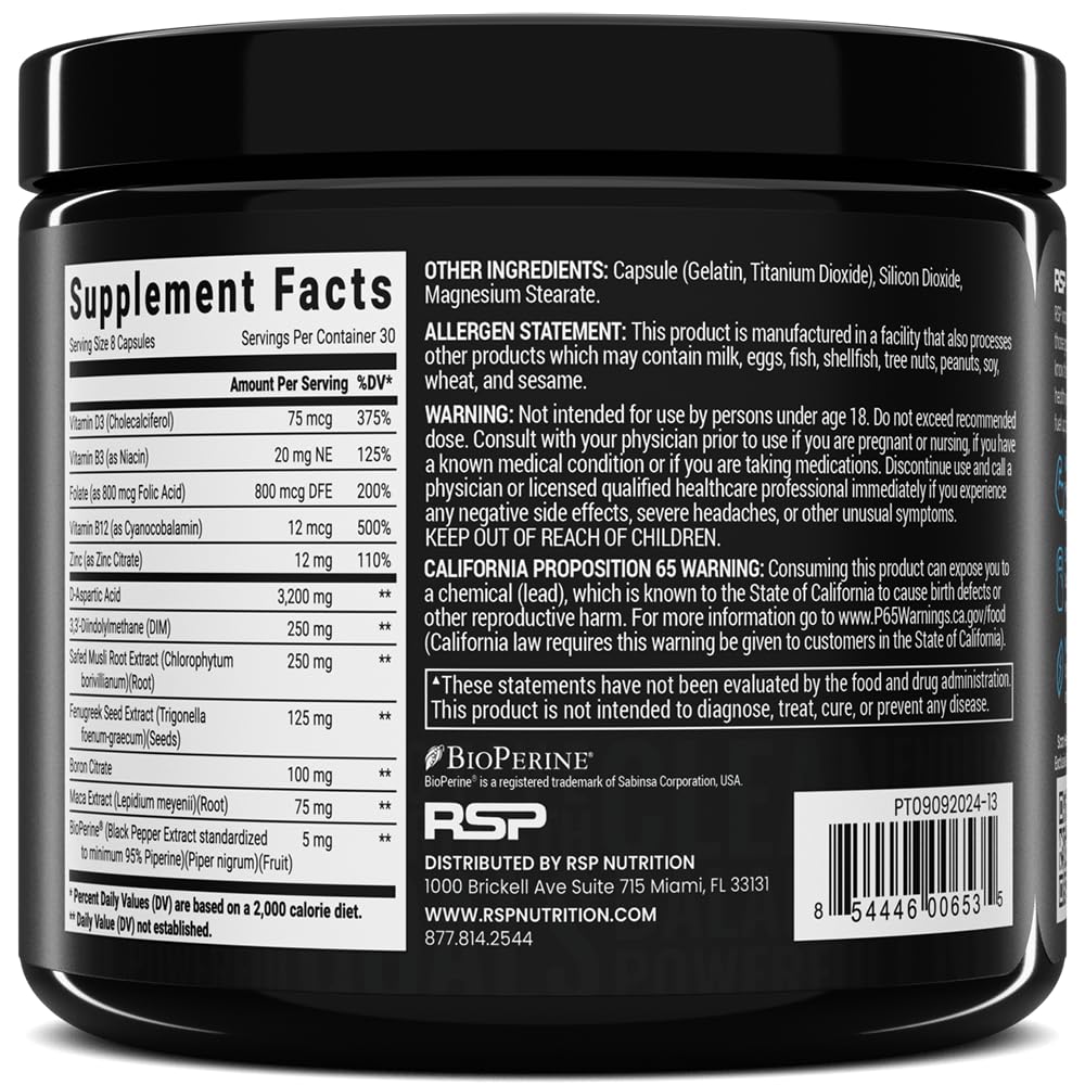 RSP NUTRITION Prime T - Testosterone Booster for Men, Natural Test Booster Pills, Lean Muscle Growth, Strength, Stamina & Healthy Sleep, 30 Servings