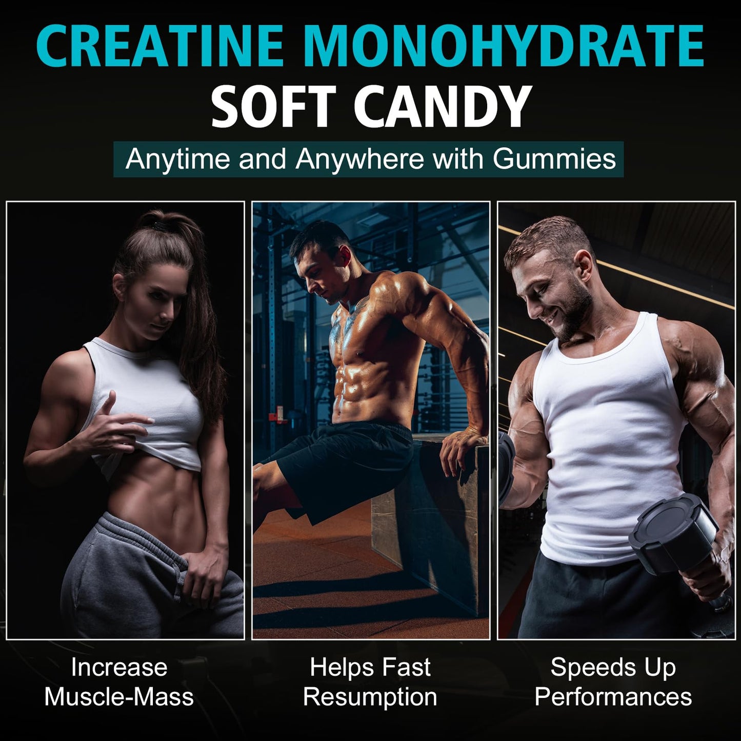 SSGP Creatine Monohydrate Blueberry Gummies - L - Taurine - B12,No Added Sugar - Enhances Energy - Muscular - Vegetarian - Workout Supplement - for Men Women(120 Count)