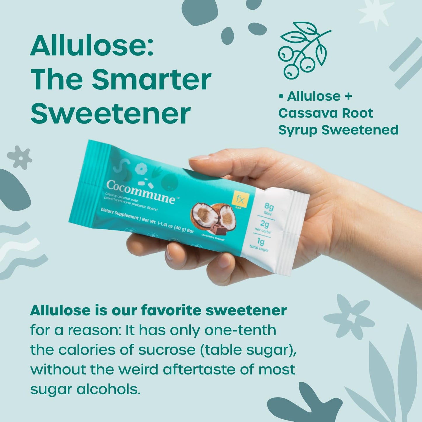 Fx Cocommune Fiber Supplement Bars - 8g Fiber with Prebiotic Fiber for Gut Health, Metabolism and Immune Support* - Vegan with 1g Sugar, 2g Net Carbs - Chocolate + Creamy Coconut (12 Bars)