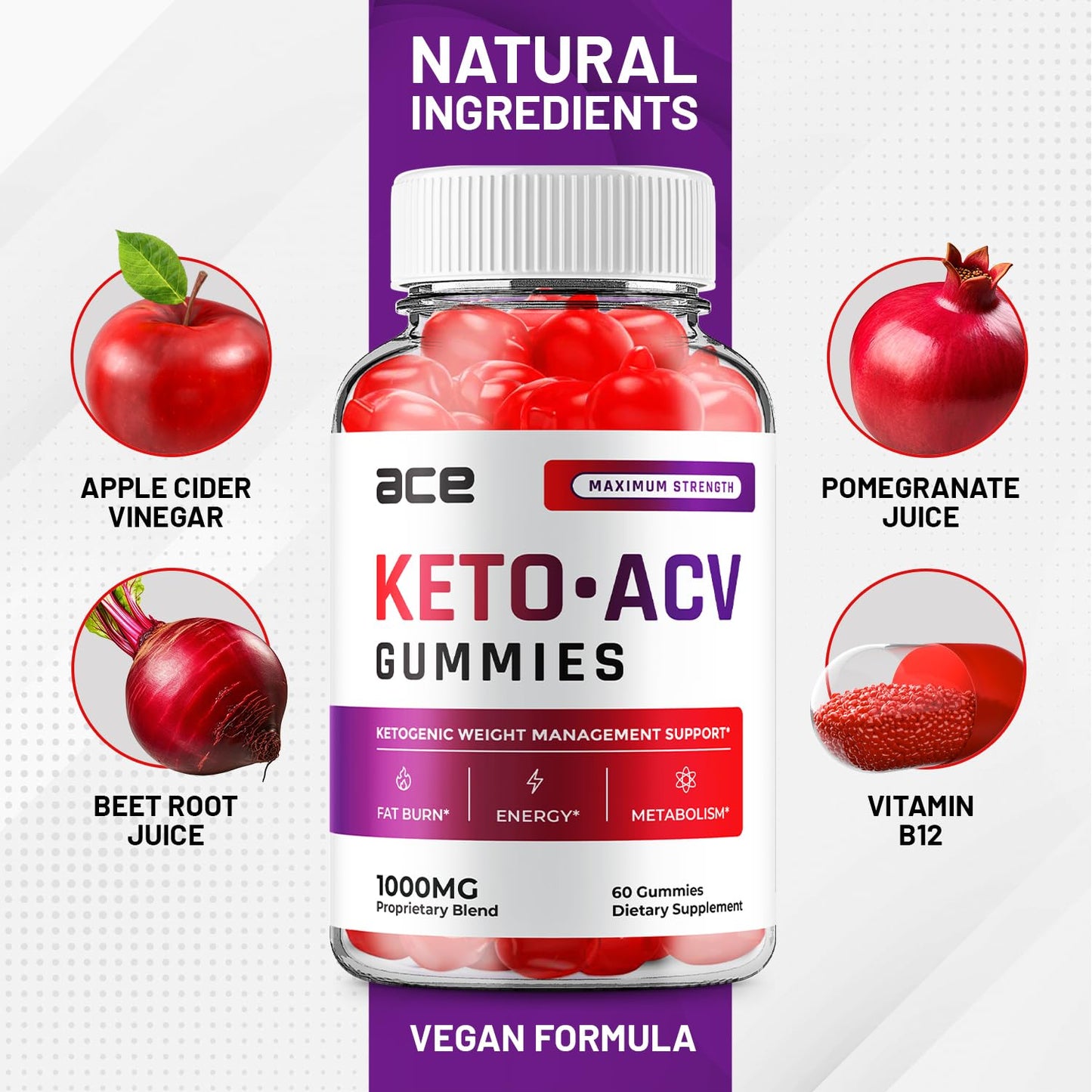 (3 Pack) Ace Keto ACV Gummies - Advanced Formula Ace Keto Plus ACV Gummies Apple Cider Vinegar Ace ACV, Weight Management, Dietary Supplement Reviews Men Women (180 Gummies)