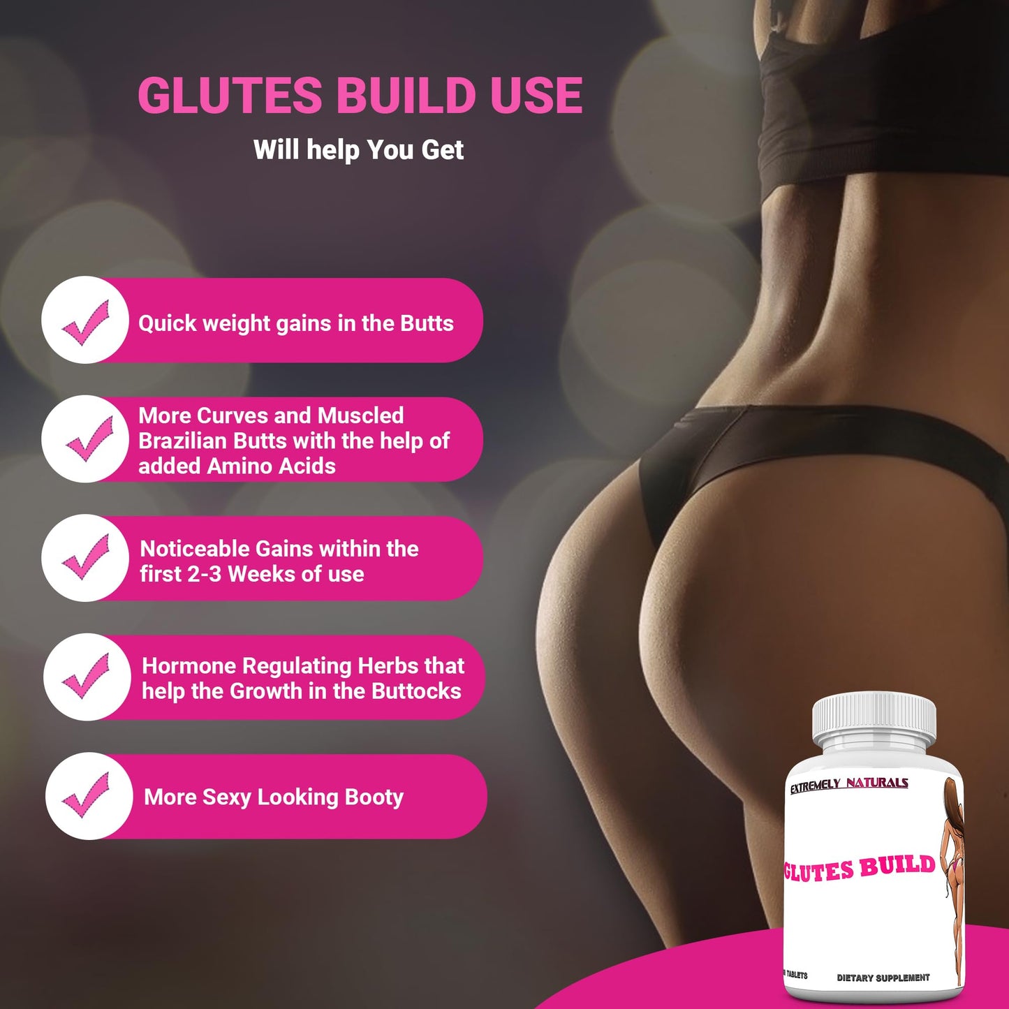 Glutes Build Bigger Booty Pills. Brazilian Bum Boost - Booty Enhancement - Bigger Butt Pills. Glutes Supplement - Butt Increase Size Pills. 60 Tablets