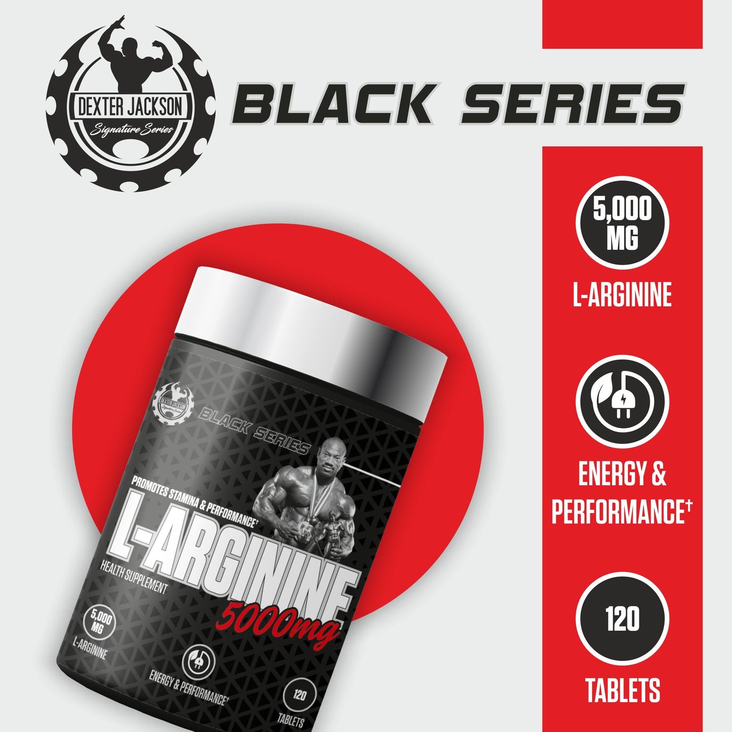 DEXTER JACKSON Black Series L-Arginine - 5000MG | Health Supplement, Muscle Pump | 120 Tablets, 30 Servings