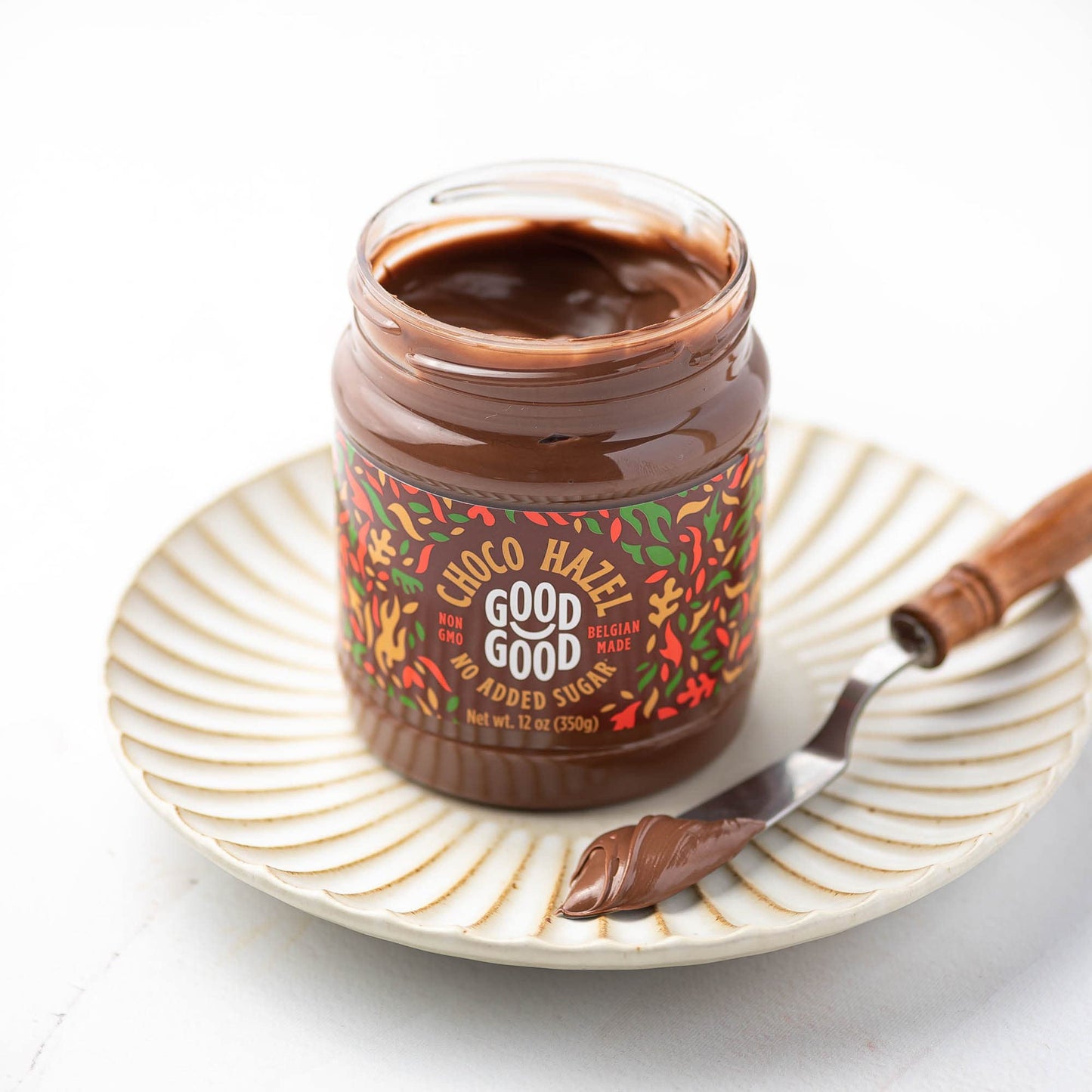 GOOD GOOD No Added Sugar Belgian Choco Hazel Spread Chocolate Spread with Natural Sweeteners Gluten Free Vegetarian Friendly 12oz 350g Pack of 2