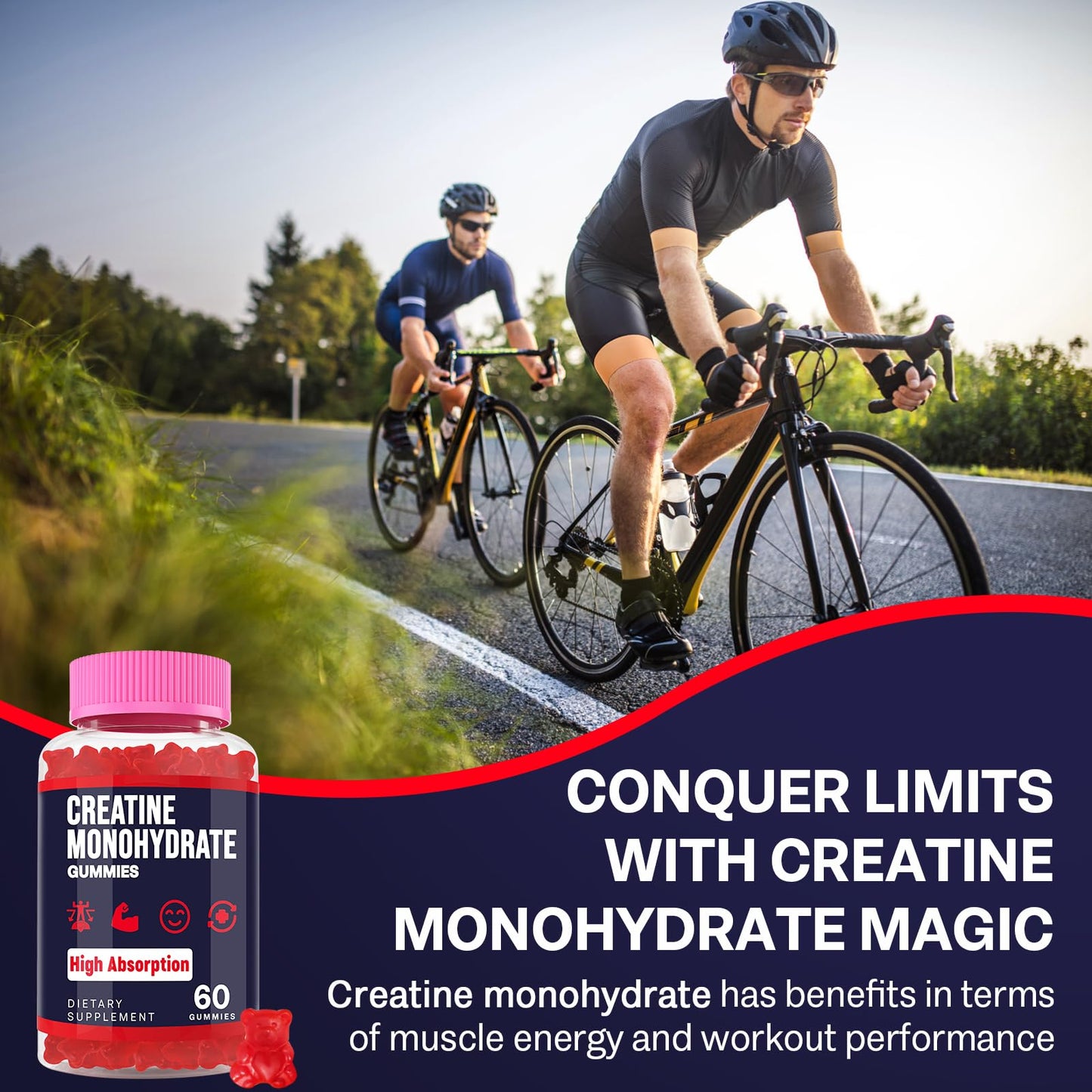 Creatine Monohydrate Gummies for Women & Men, Taurine & B6, Chewable Creatina Pre Workout Gummies for Max Strength & Muscle Growth, Energy, Endurance, Creatine for Men & Women - 2 Bottles