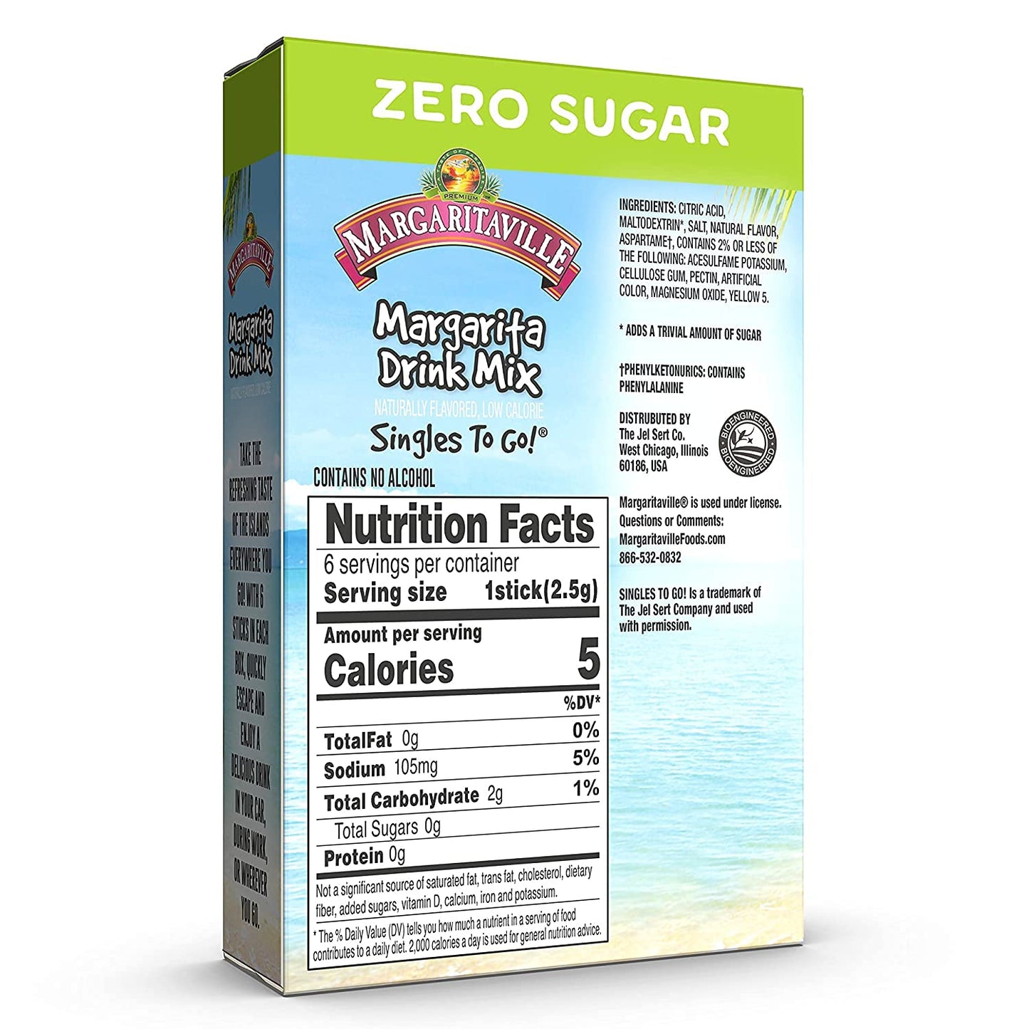 Margaritaville Singles To Go Water Drink Mix Margarita Flavored NonAlcoholic Powder Sticks 6 Packets Each Pack of 6