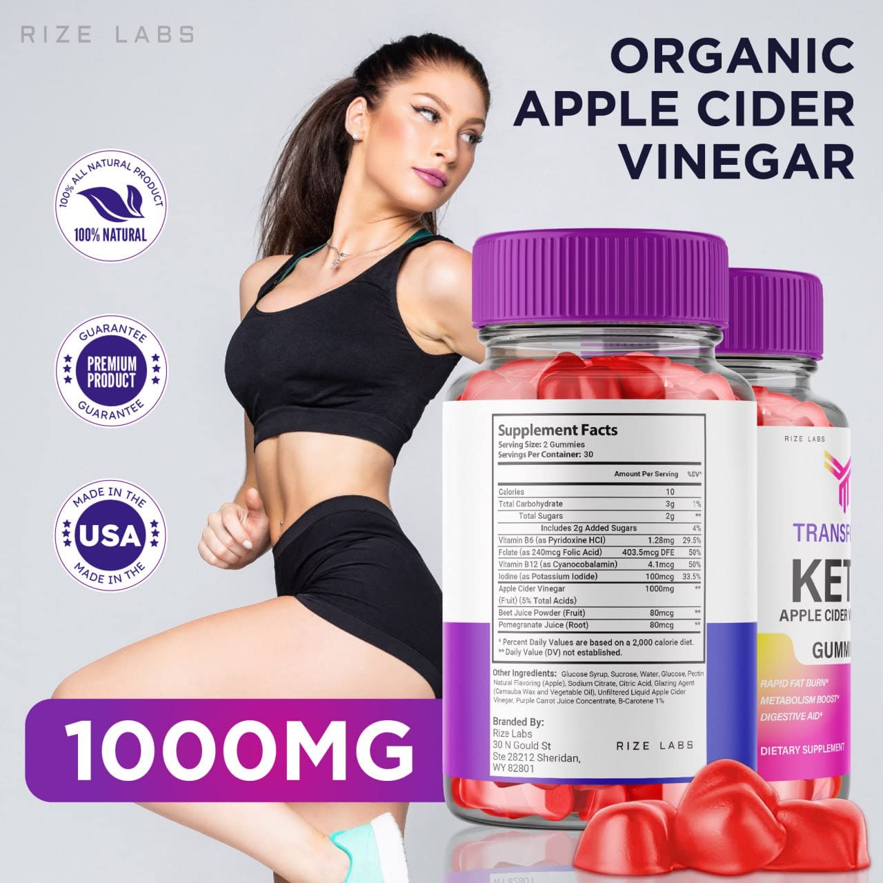 rize labs - Transform Keto (ACV) Apple Cider Vinegar Advanced Gummies (180 Gummies) (Pack of 3)