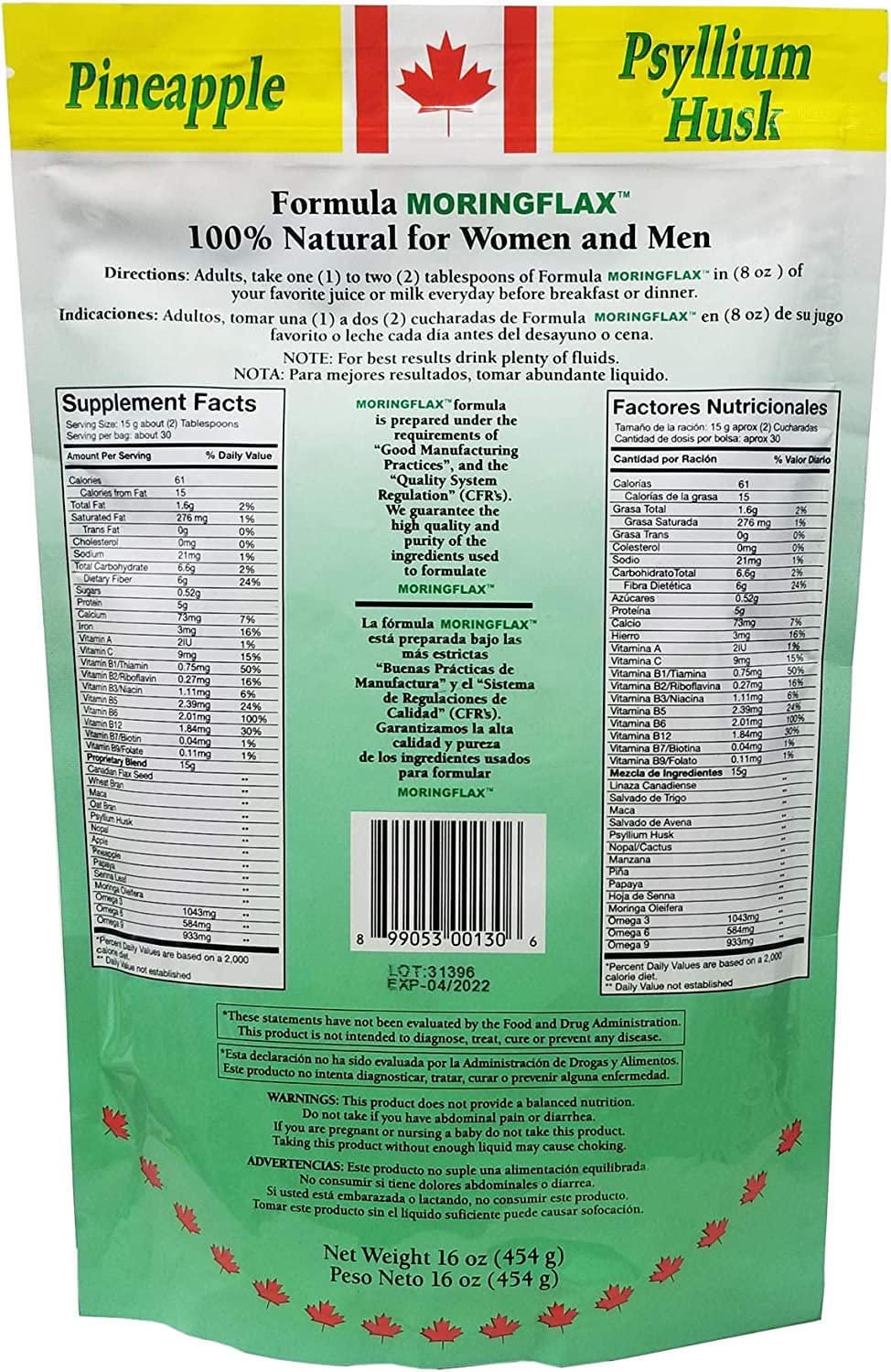 Moringflax Bag Formula 100 Natural Canadian Flax Seed with Garcinia Cambogia and Moringa Oleifera Bag, Tan, 16 Ounce - 2 Pack