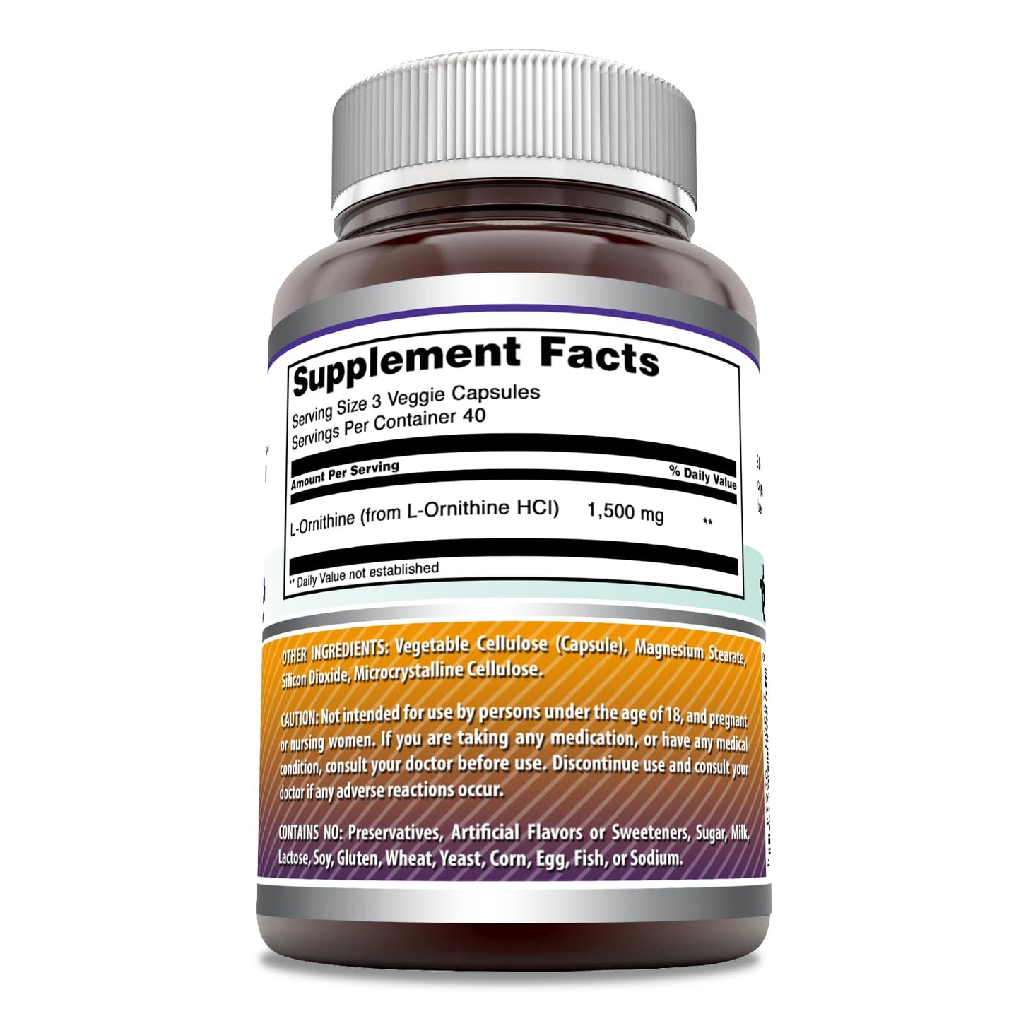 Amazing Formulas L-Ornithine 1500 Mg Per Serving Veggie Capsules Supplement | Non-GMO | Gluten Free | Made in USA (120 Count)