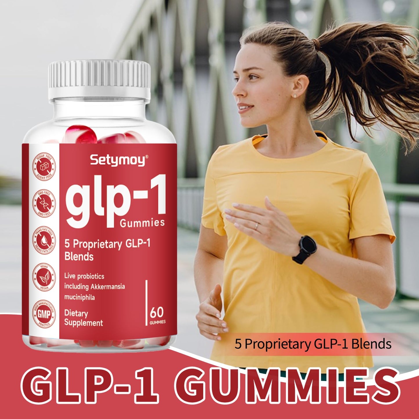 Setymoy GLP-1 Supplement Gummies with Akkermansia Probiotic, Berberine, GLP 1 Probiotic Gummy for Women and Men 60 Gummies