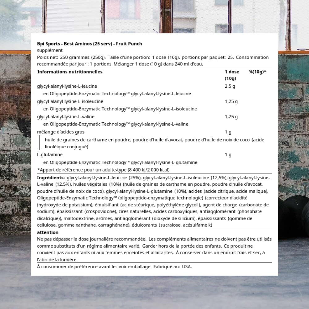 BPI Sports Best Aminos - BCAA Powder Post Workout & Glutamine Recovery Drink with Branched Chain Amino Acids for Hydration & Recovery, for Men & Women - Fruit Punch - 25 Servings