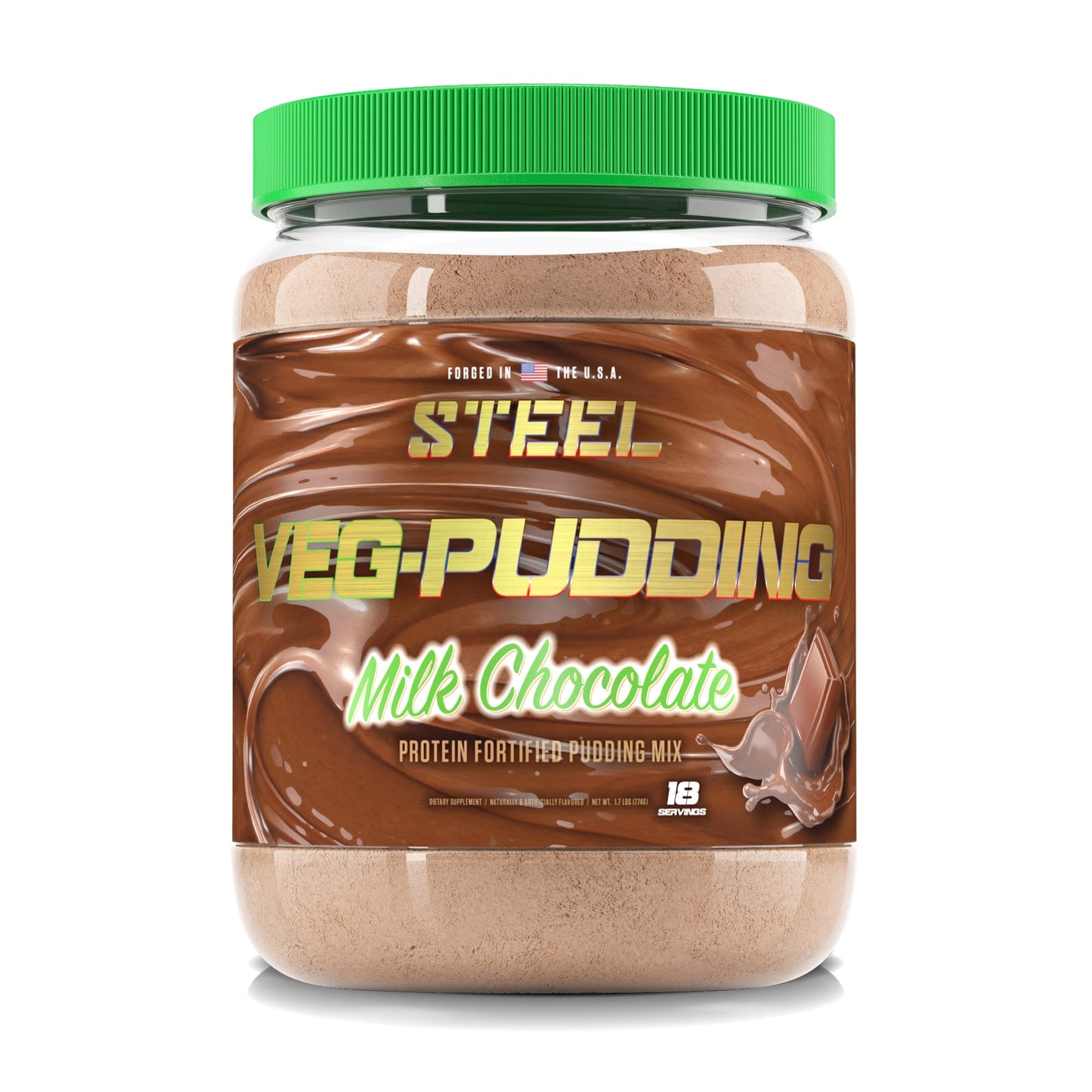 Steel Veg-Pudding | Vegan Protein Pudding Powder Mix, Milk Chocolate | 18 Servings (1.5lbs) | Brown Rice and Pea Protein with BCAA Amino Acids for Muscle Growth and Recovery | Non Dairy | Low Carb