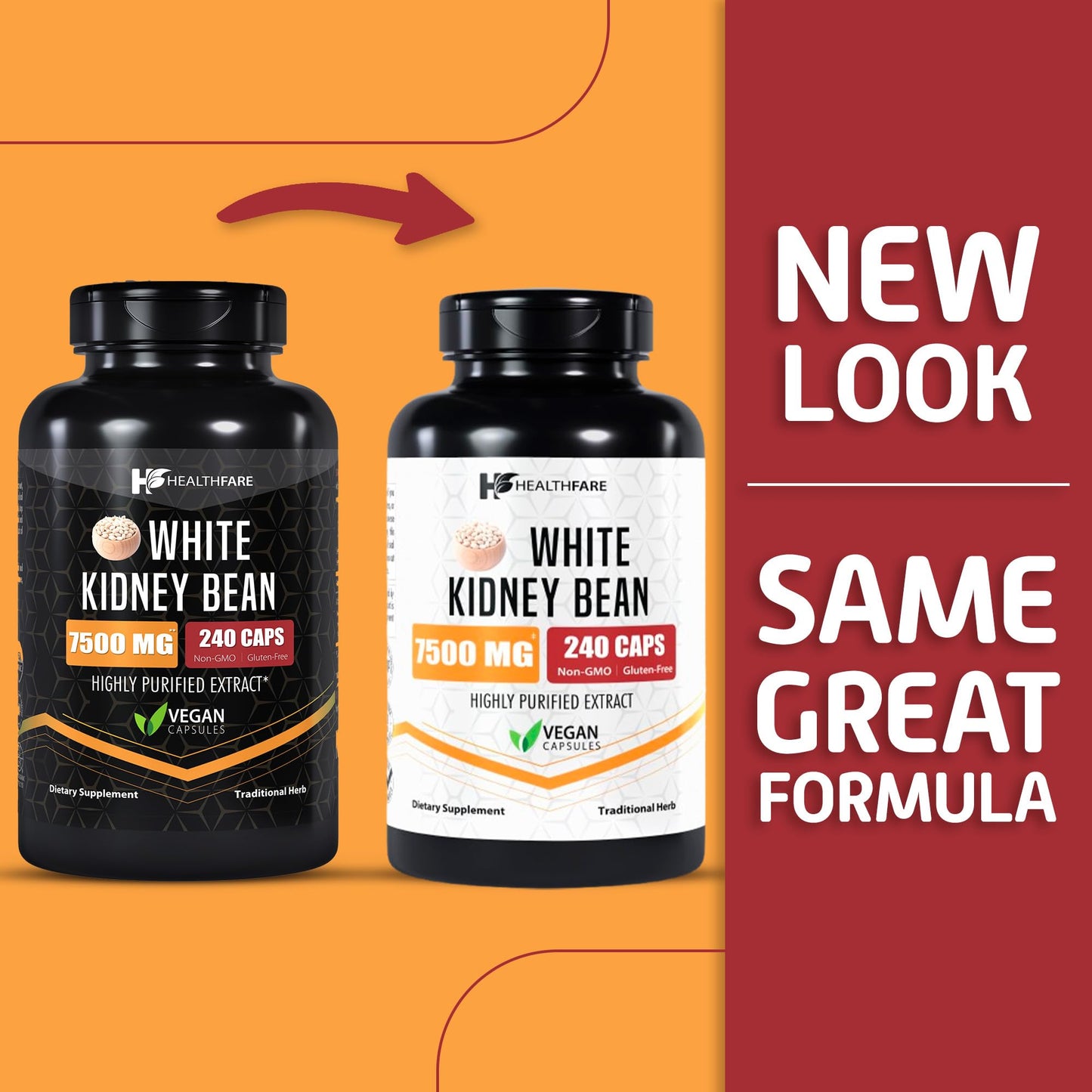 Healthfare White Kidney Bean Extract Supplement, 7500mg | 240 Capsules | 20x Concentrated | Non-GMO | Gluten-Free