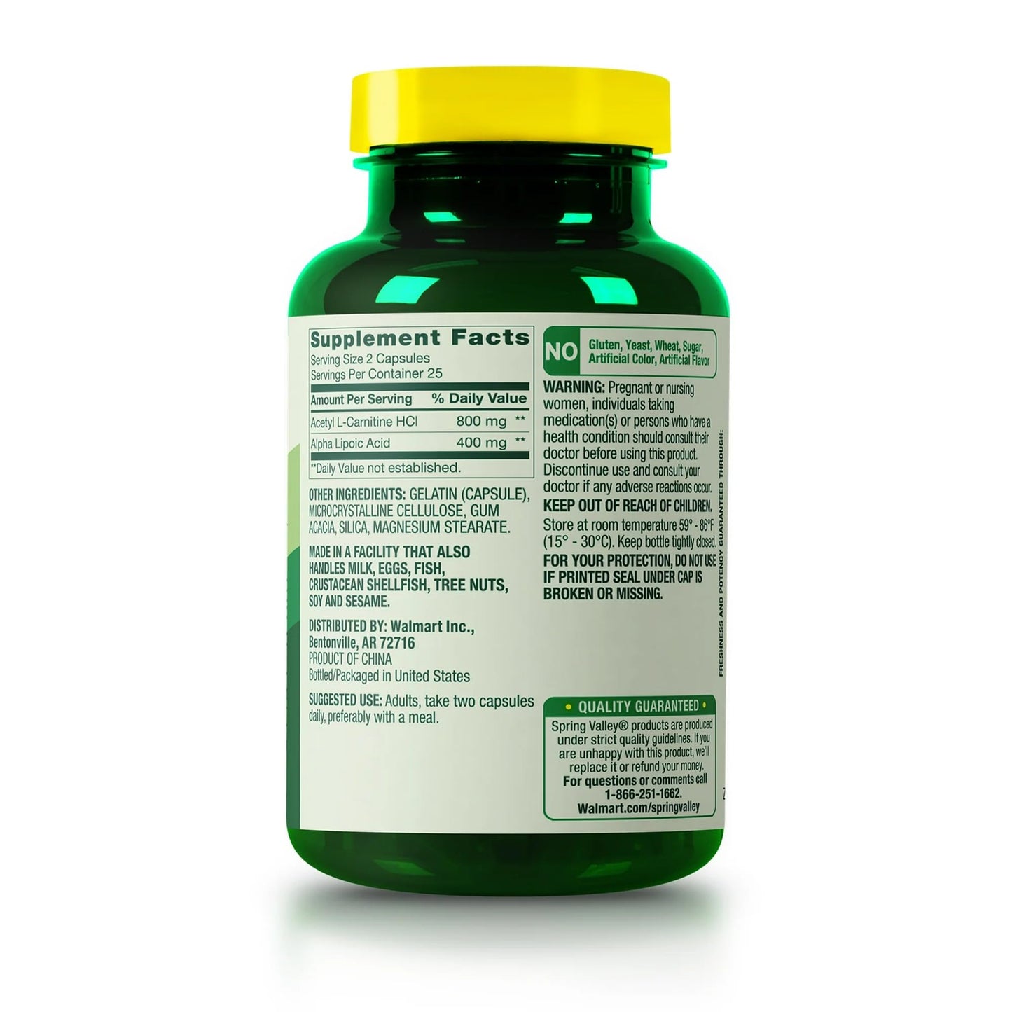 Spring Valley Acetyl L-Carnitine HCI 400 mg + Alpha Lipoic Acid 200 mg Capsules, 50 Count (Pack of 1)