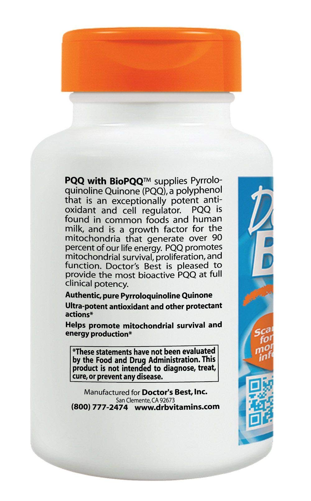 Doctors Best PQQ with BioPQQ, Nervous System Support, Non-GMO, Gluten Free, Soy Free, Vegan 30 Veggie Caps