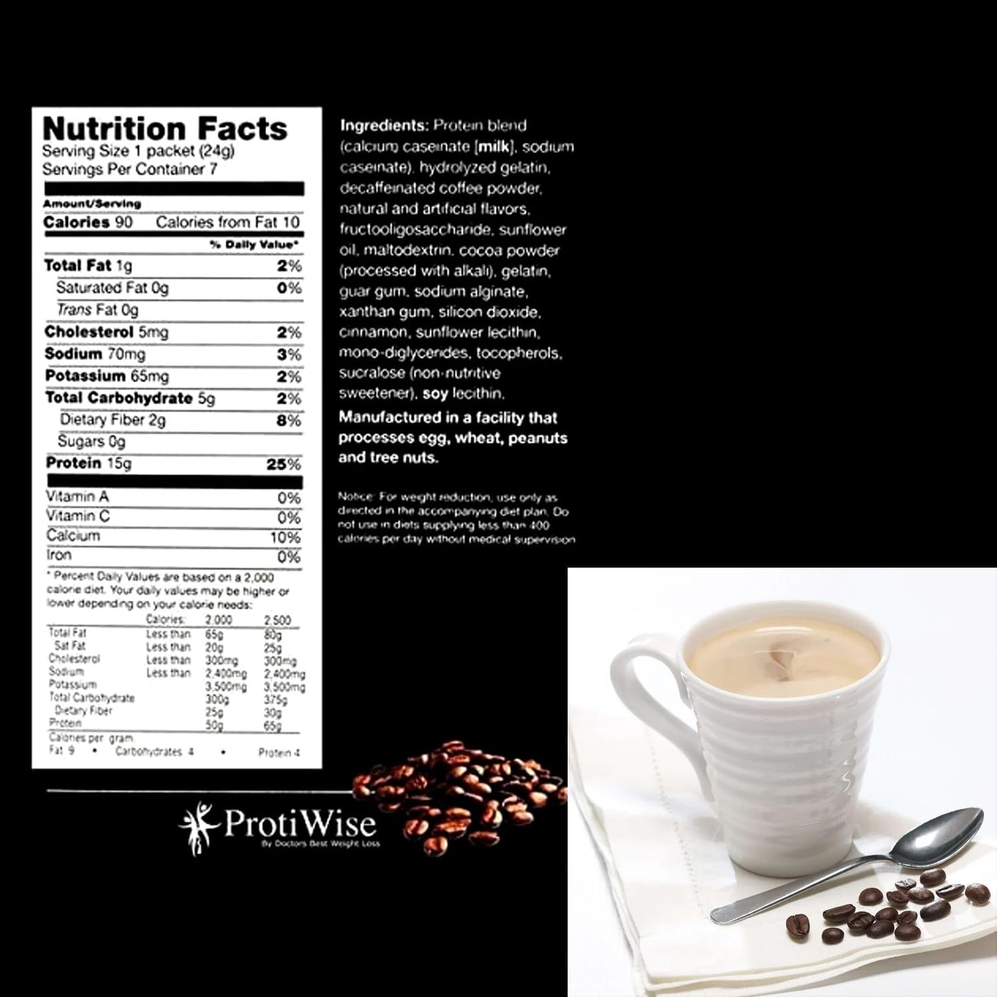 ProtiWise High Protein Diet Drink Mix | Cappuccino | Meal Replacement for Weight Loss and Hunger Control | 15 grams Protein, Low Calorie, Low Fat, Sugar-Free, Keto Friendly| 7/Box