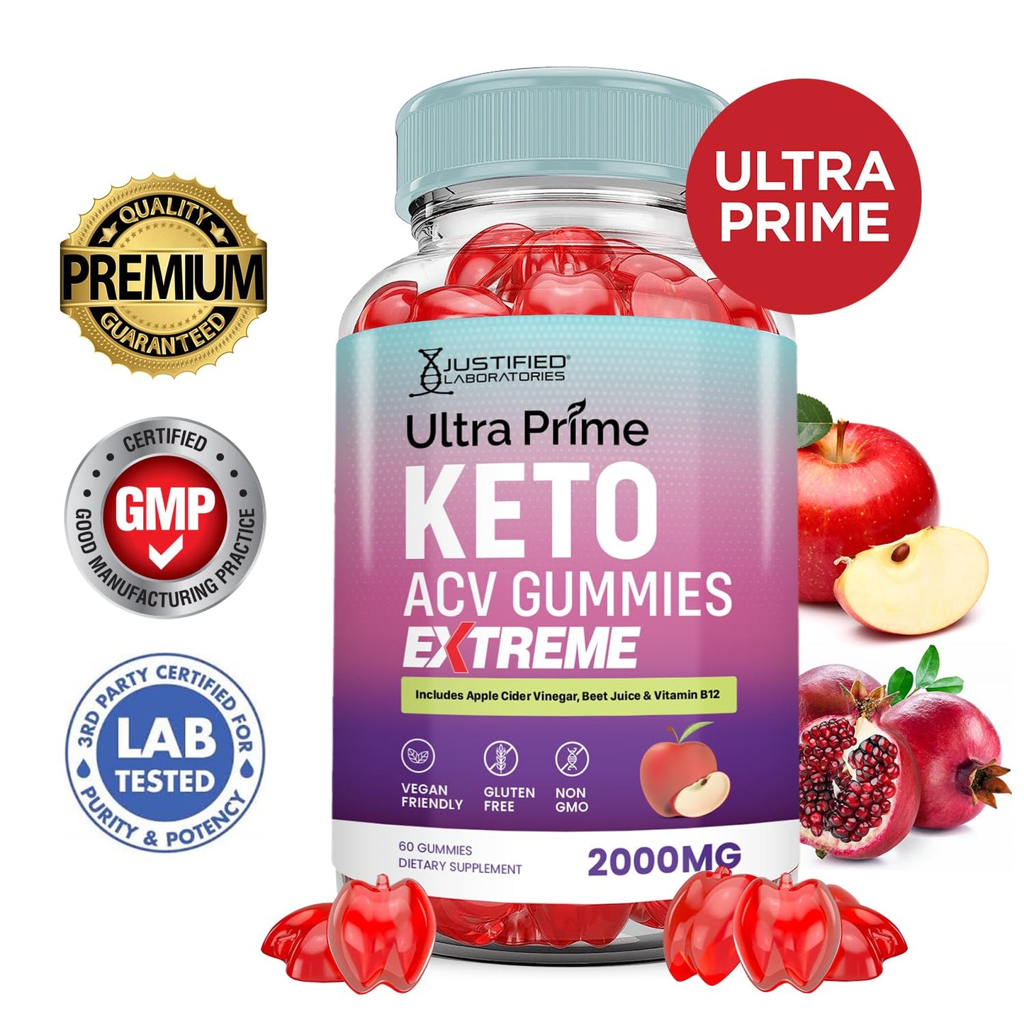 (3 Pack) Ultra Prime Keto ACV Gummies Extreme 2000MG UltraPrime Keto Gummies Apple Cider Vinegar Formulated with Pomegranate Beet Juice Powder B12 Vegan Non GMO 180 Gummys