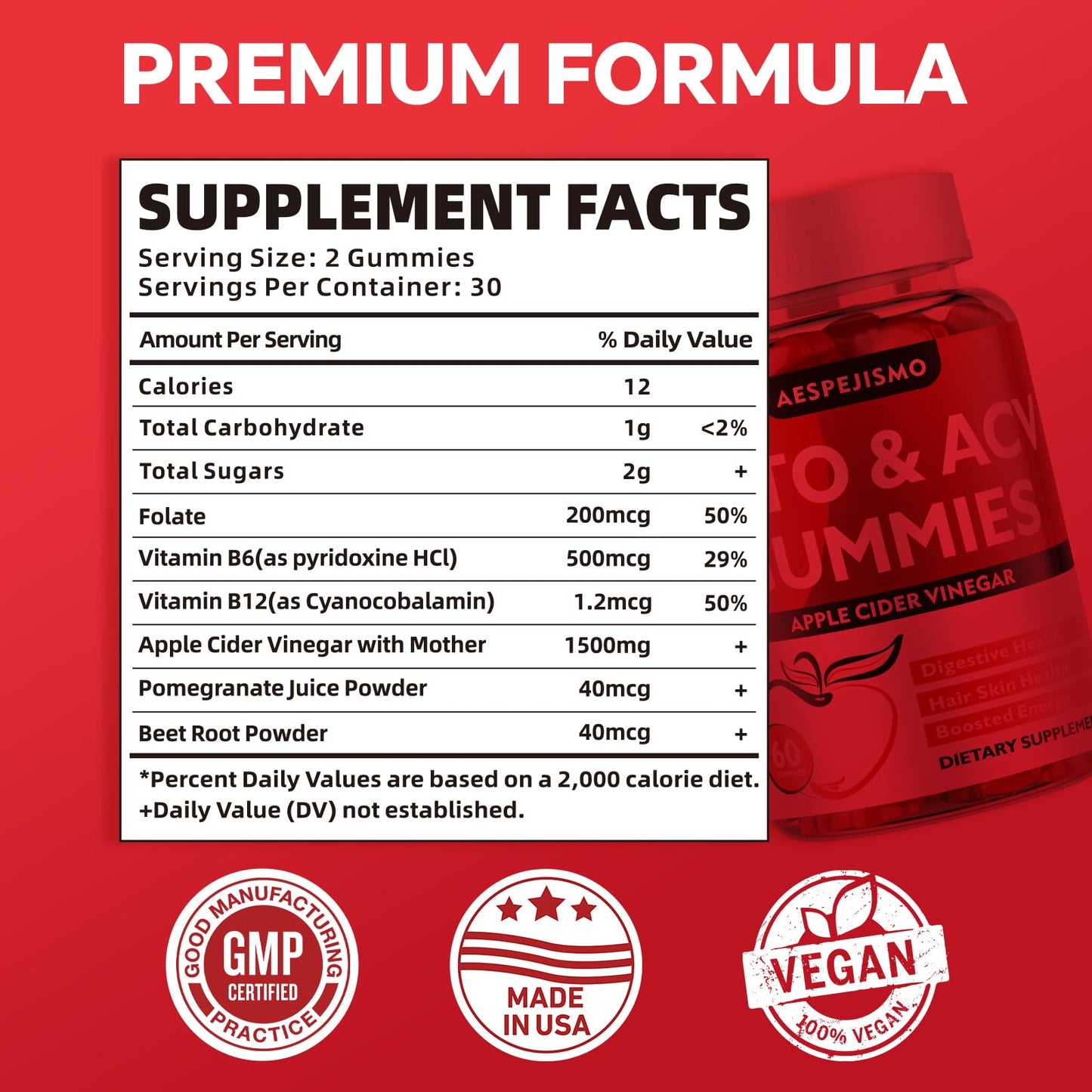 Chamex Keto ACV Gummies - Apple Cider Vinegar Gummies with B12 for Energy & Wellness, 1500mg, Supports Ketosis, for Women & Men, Vegan, Gluten-Free, 60 Gummies