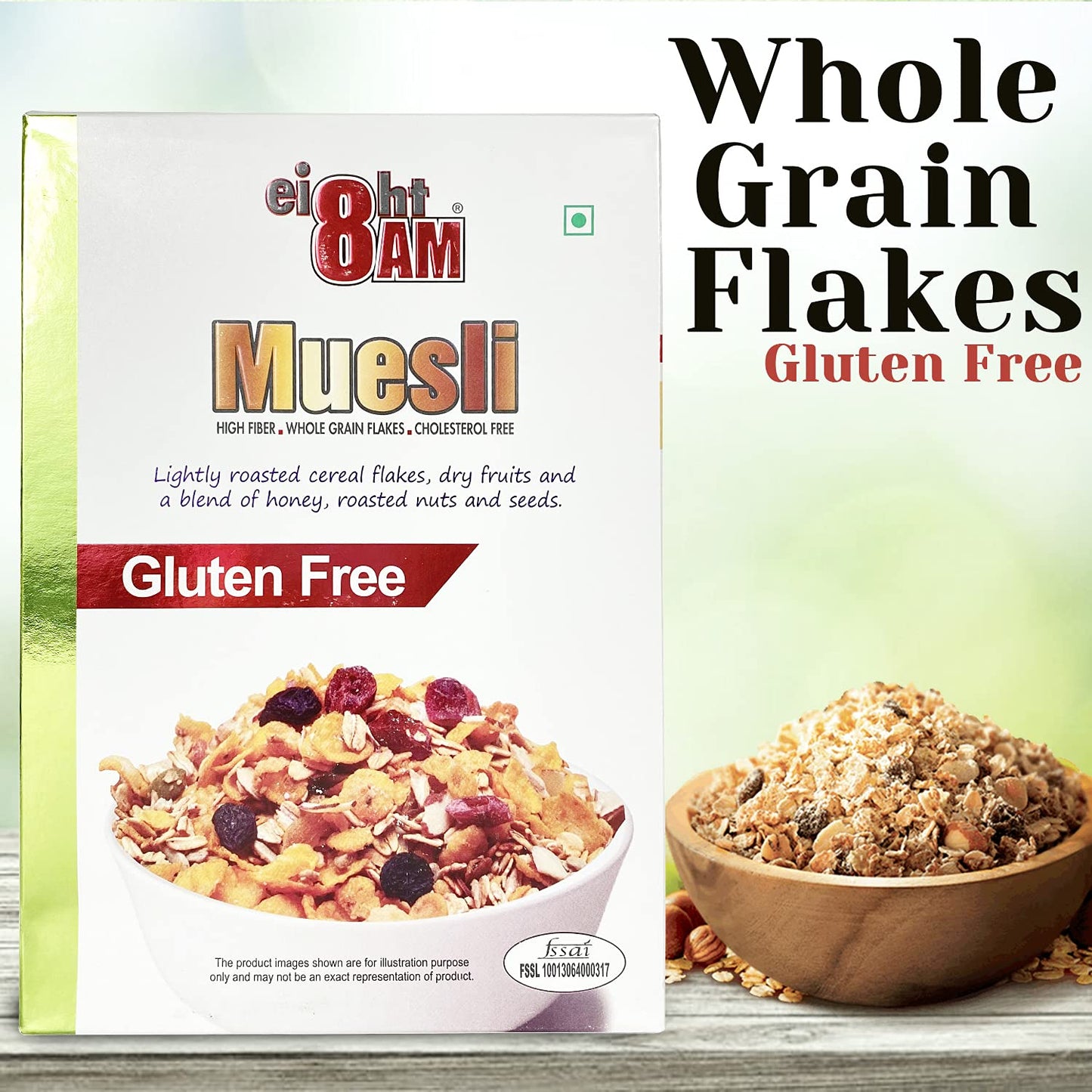 8AM Muesli Gluten Free Dry Fruits and a Blend of Honey Roasted Nuts and Seeds
