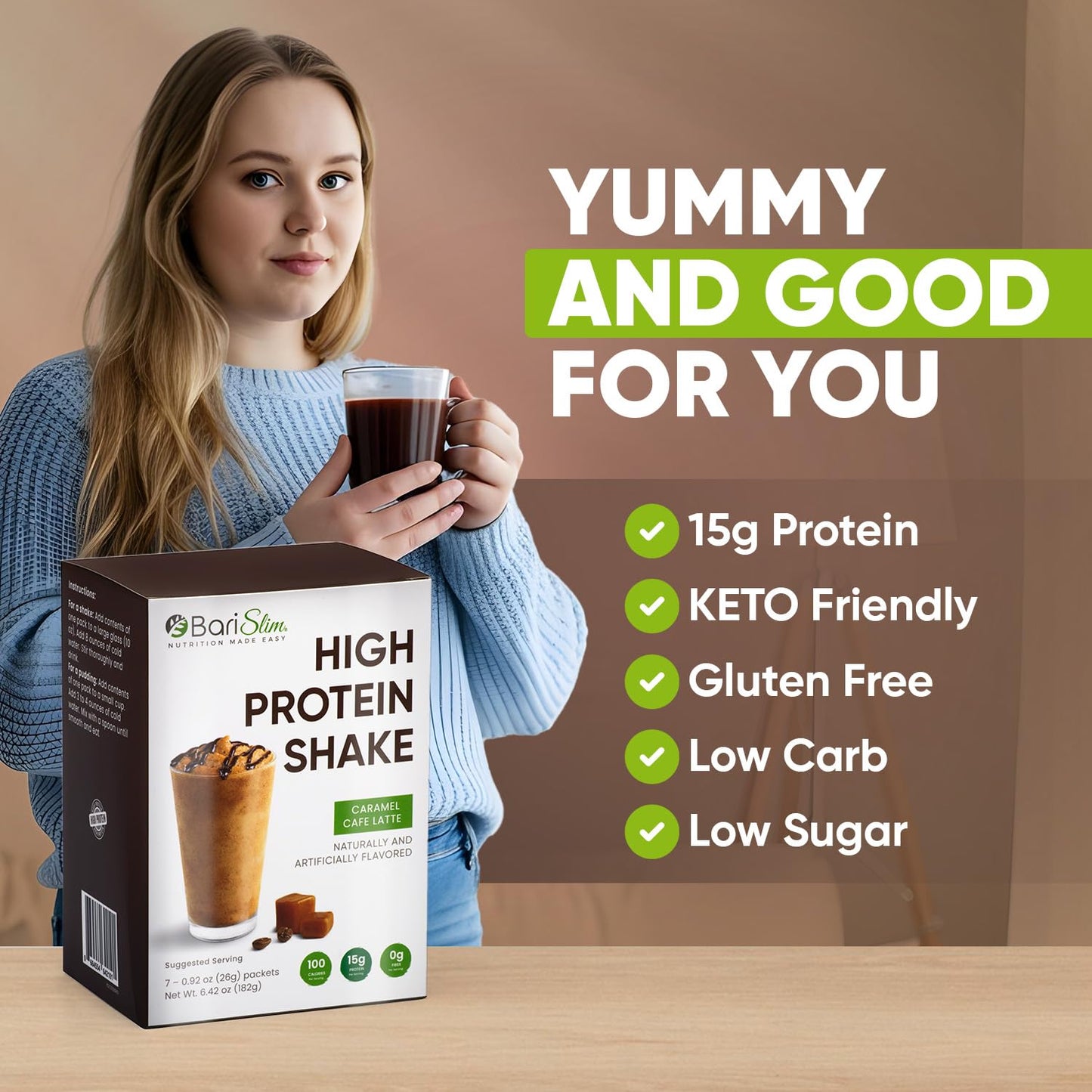 BariSlim High Protein Shake - Delicious & Nutritious Meal Replacement Shake - Low Sugar & Carb - Formulated for Bariatric Patients & Post-Weight Loss Surgery Support | Carmel Caffe Latte (9 oz)