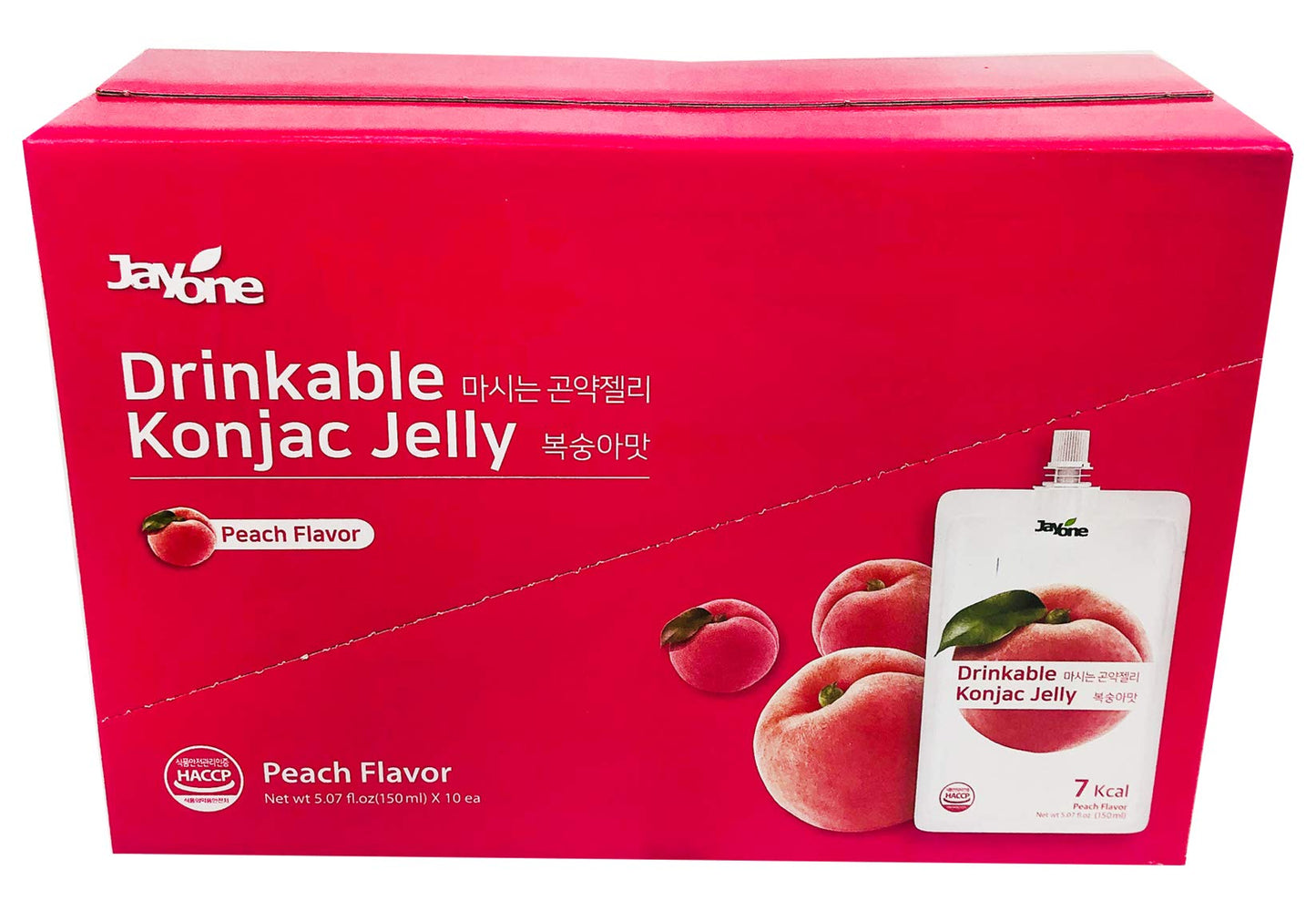 Jayone Drinkable Konjac Jelly (10 Packs of 150ml) - Healthy and Natural Weight Loss Diet Supplement Foods, 0 Gram Sugar, Low Calorie, Only 7 kcal Each Packets (Peach)