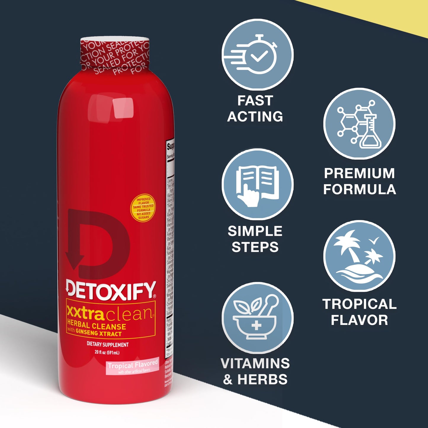 Detoxify - Xxtra Clean Herbal - Tropical Fruit Flavor - 20 oz - Professionally Formulated Extra Strength Herbal Detox Drink - Enhanced with Ginseng Extract & Milk Thistle Extract - Plus Sticker