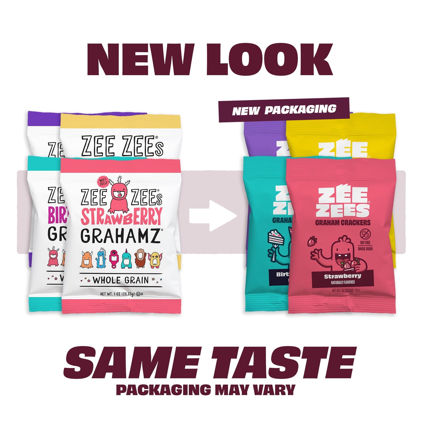 Zee Zees Variety Pack Grahamz Birthday Cake Strawberry Original 1 oz 24 pack Nut Free Whole Grain Vegan Safe for School OnTheGo Kosher Allergy Friendly