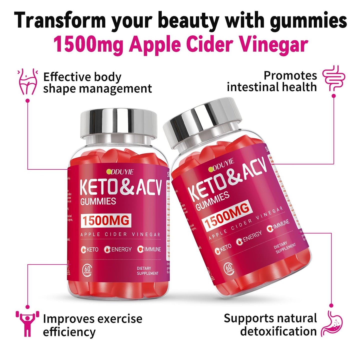 (2 Pack) 1500mg Keto ACV Gummies Advanced Keto Supplements for Overcome Cravings Support -Apple Cider Vinegar Gummies with Vitamins B12 and B6, Non-GMO, Gluten-Free, Gelatin-Free, 120 Count