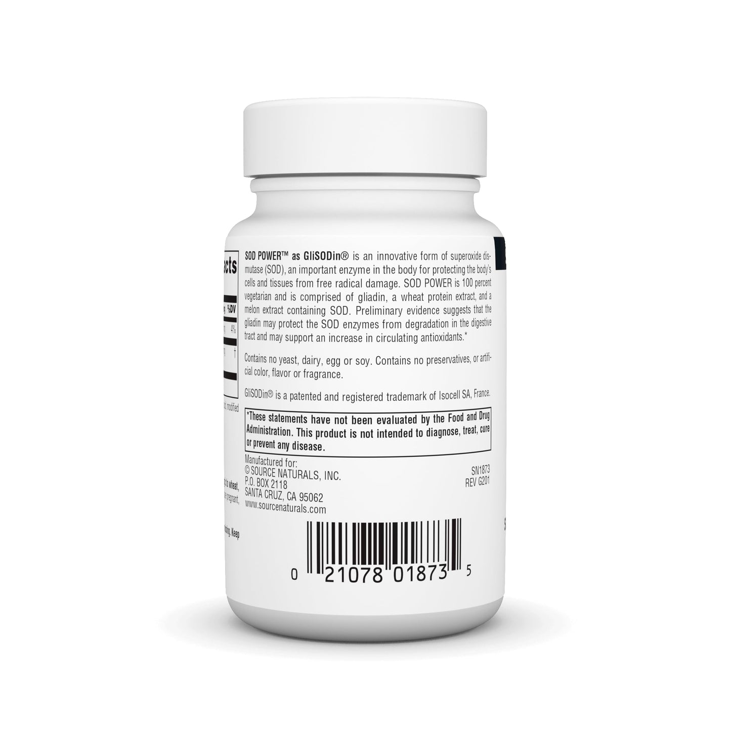 Source Naturals SOD Power As Glisodin Superoxide Dismutase Nutricosmetic Supplement 250mg - 60 Tablets