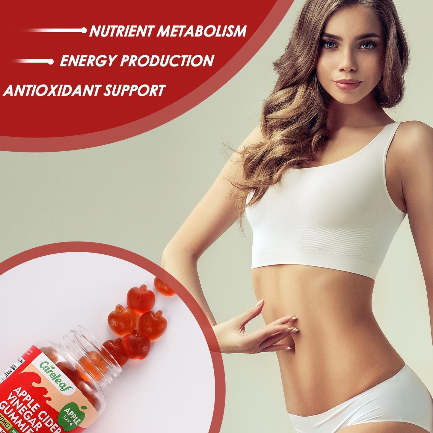 careleaf Apple Cider Vinegar Gummies 60 Counts 1000mg AVC with Vitamin B6 Vitamin B12 for Metabolism, Digestion, Detox, Gut & Immune Health