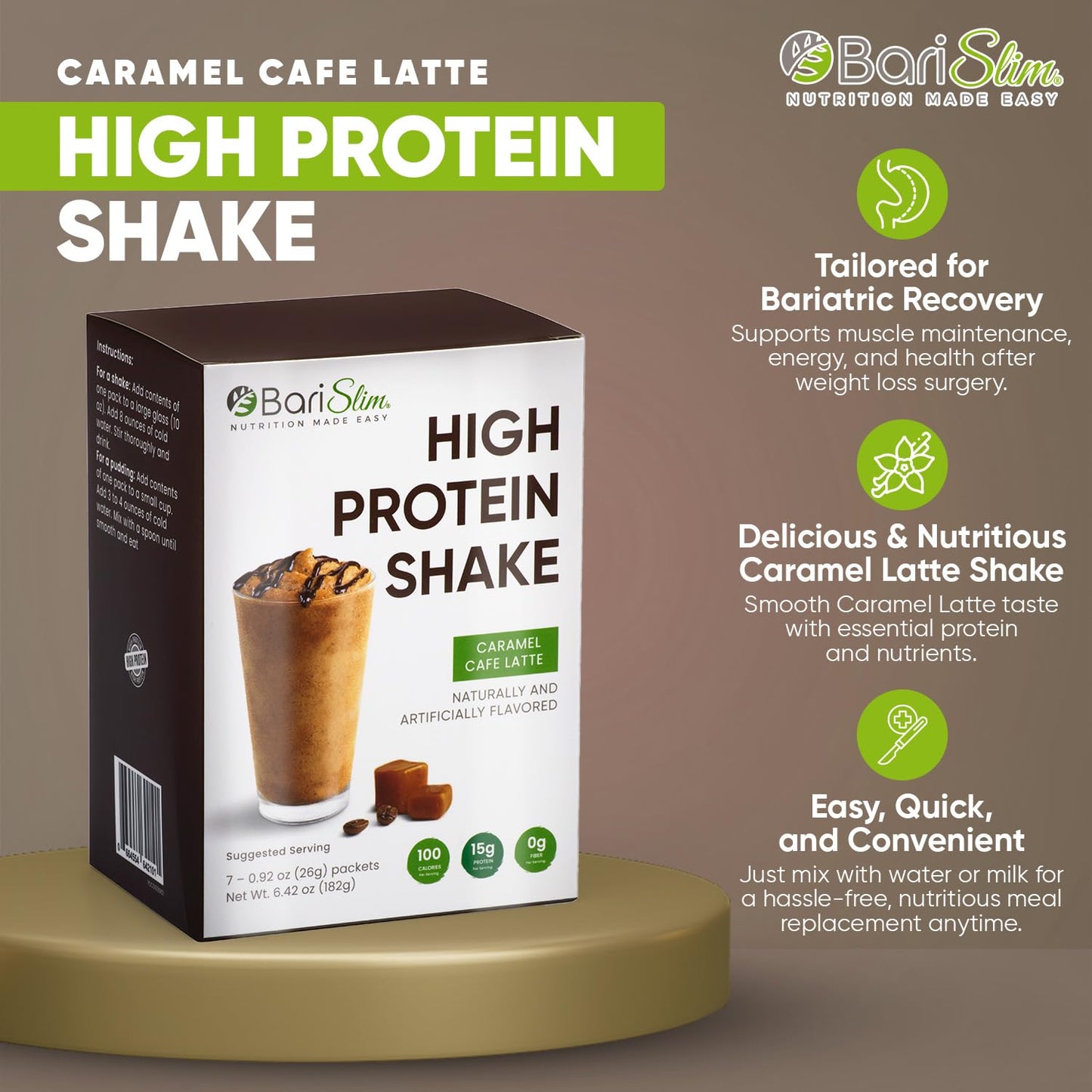 BariSlim High Protein Shake - Delicious & Nutritious Meal Replacement Shake - Low Sugar & Carb - Formulated for Bariatric Patients & Post-Weight Loss Surgery Support | Carmel Caffe Latte (9 oz)
